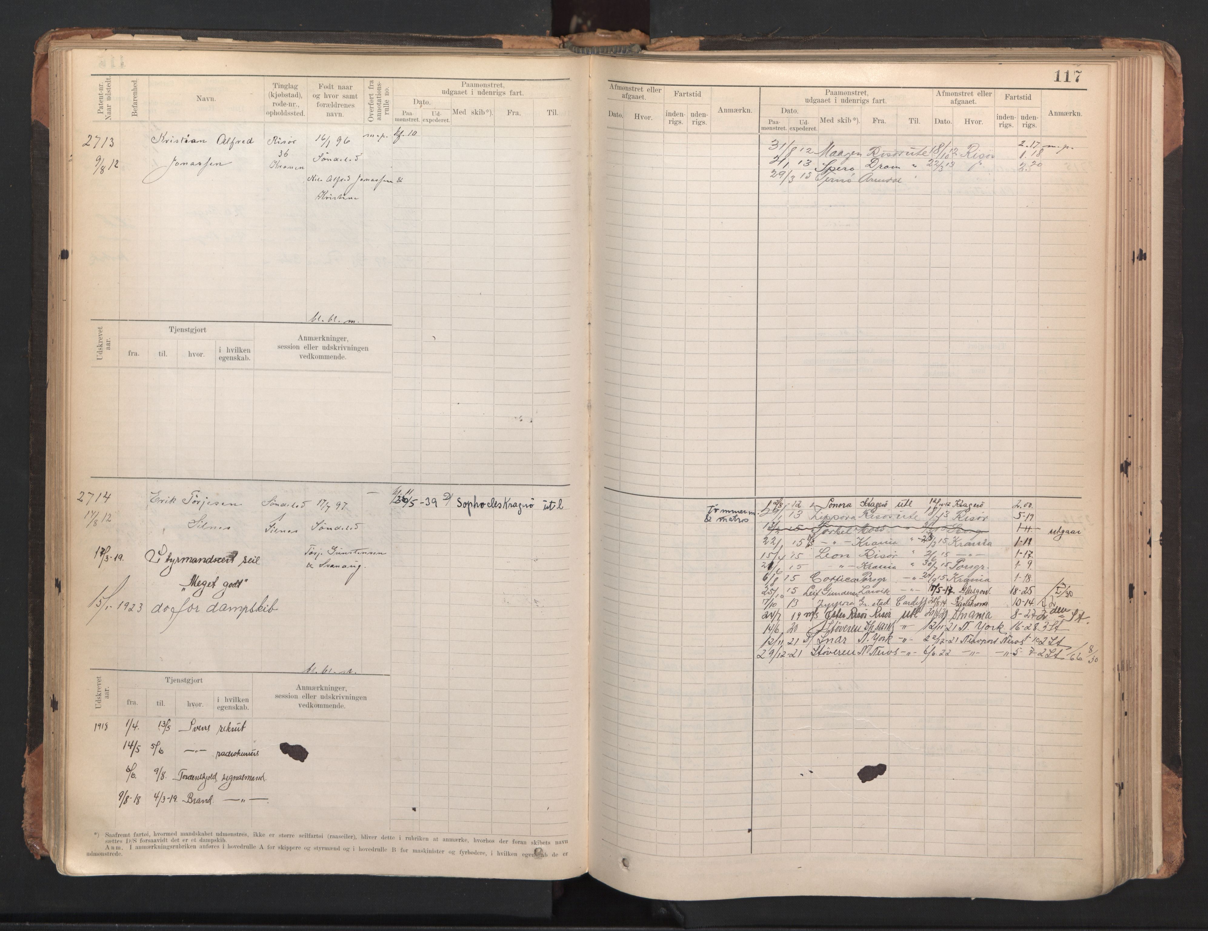 Risør mønstringskrets, AV/SAK-2031-0010/F/Fb/L0005: Hovedrulle A nr 2485-3065, Q-5, 1904-1948, p. 121