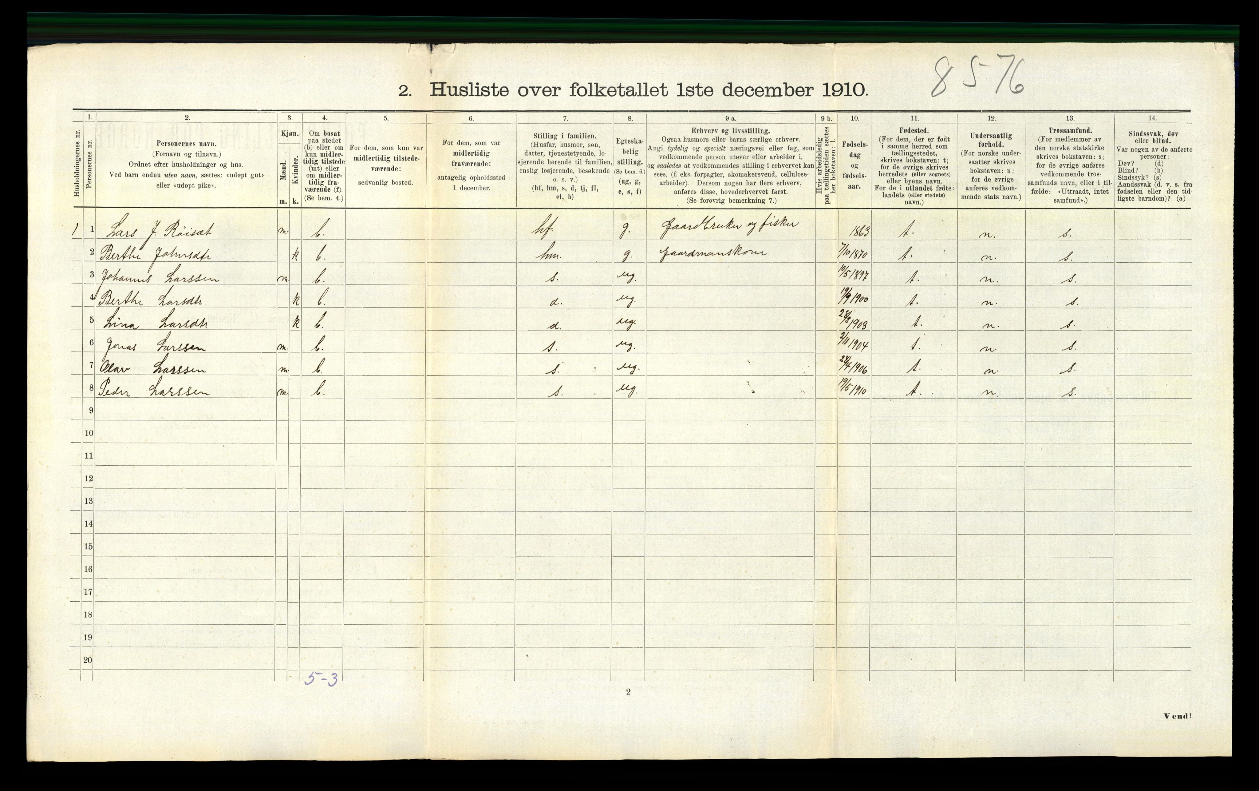 RA, 1910 census for Selje, 1910, p. 873