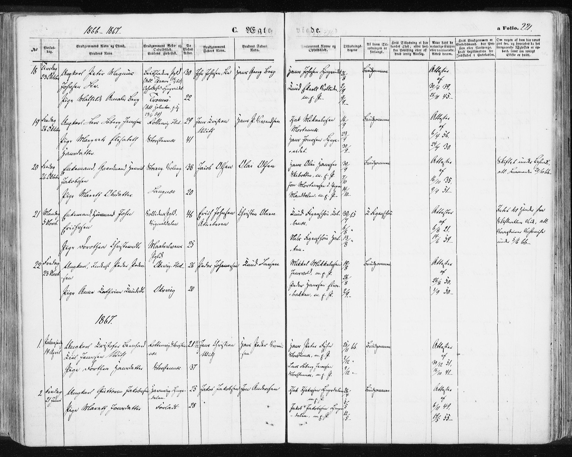 Lyngen sokneprestembete, SATØ/S-1289/H/He/Hea/L0005kirke: Parish register (official) no. 5, 1859-1869, p. 221