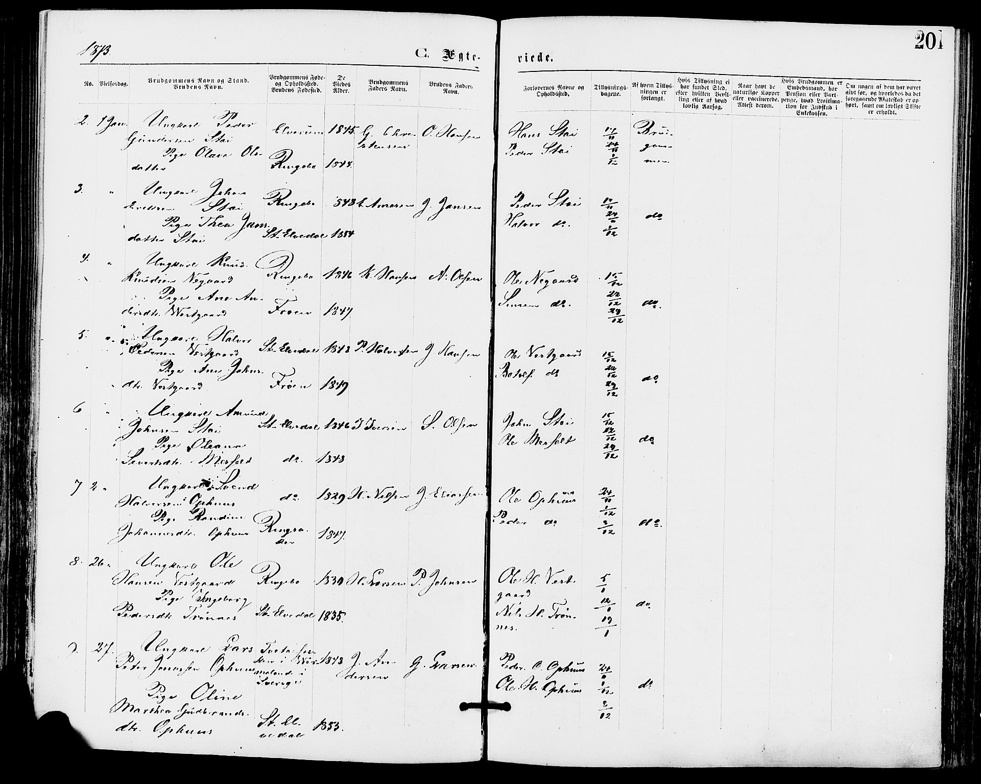 Stor-Elvdal prestekontor, SAH/PREST-052/H/Ha/Haa/L0001: Parish register (official) no. 1, 1871-1882, p. 201