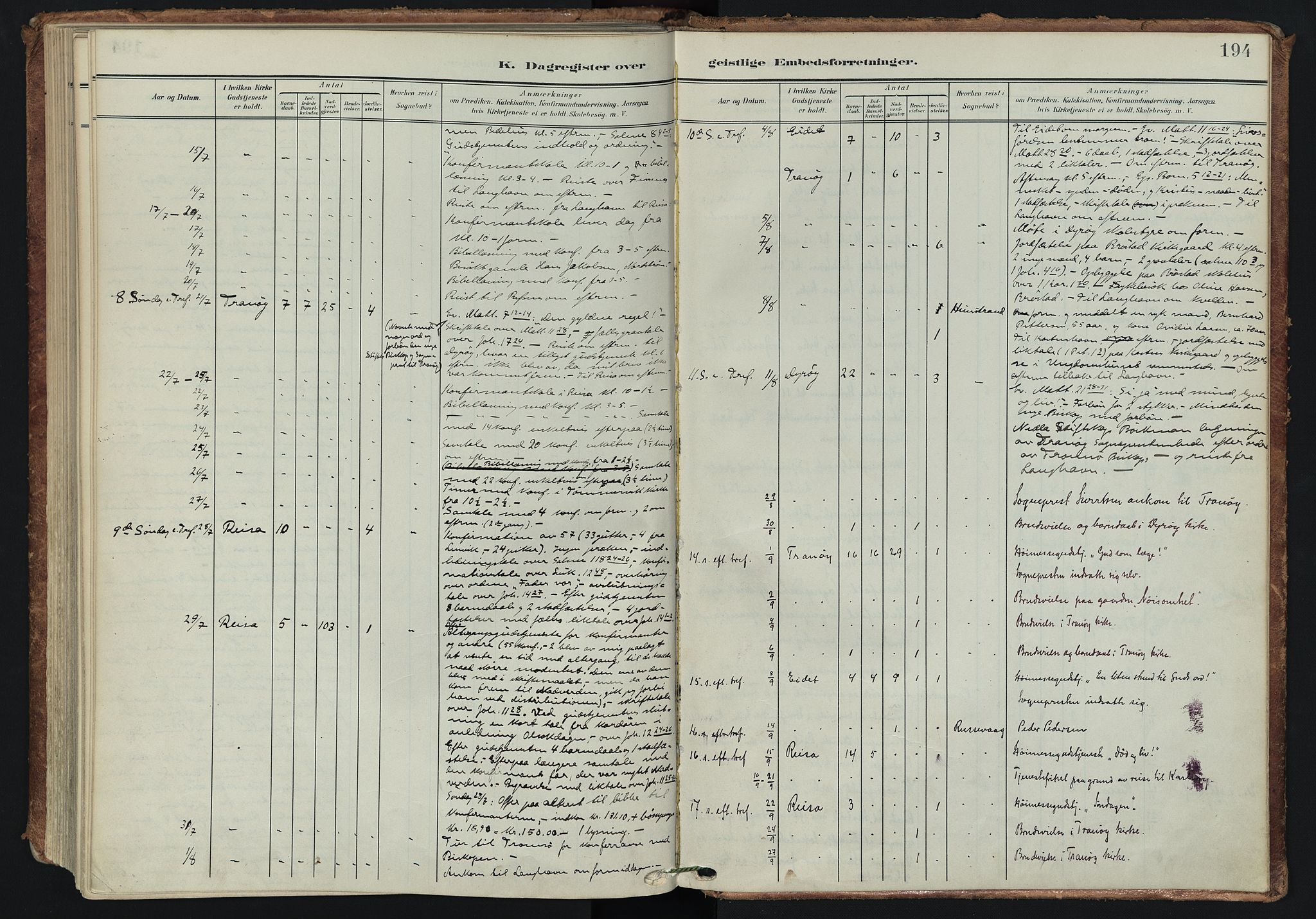Tranøy sokneprestkontor, AV/SATØ-S-1313/I/Ia/Iaa/L0014kirke: Parish register (official) no. 14, 1905-1919, p. 194