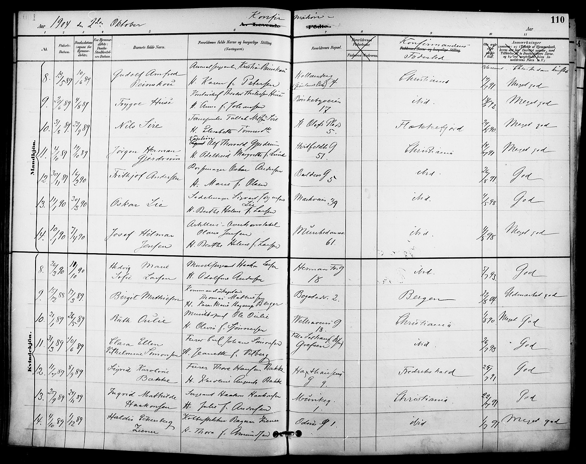 Garnisonsmenigheten Kirkebøker, SAO/A-10846/F/Fa/L0013: Parish register (official) no. 13, 1894-1904, p. 110