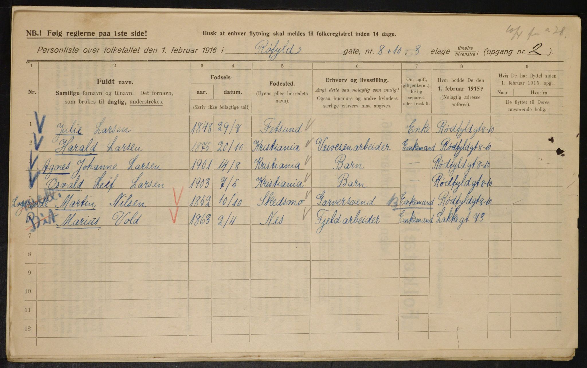 OBA, Municipal Census 1916 for Kristiania, 1916, p. 88126