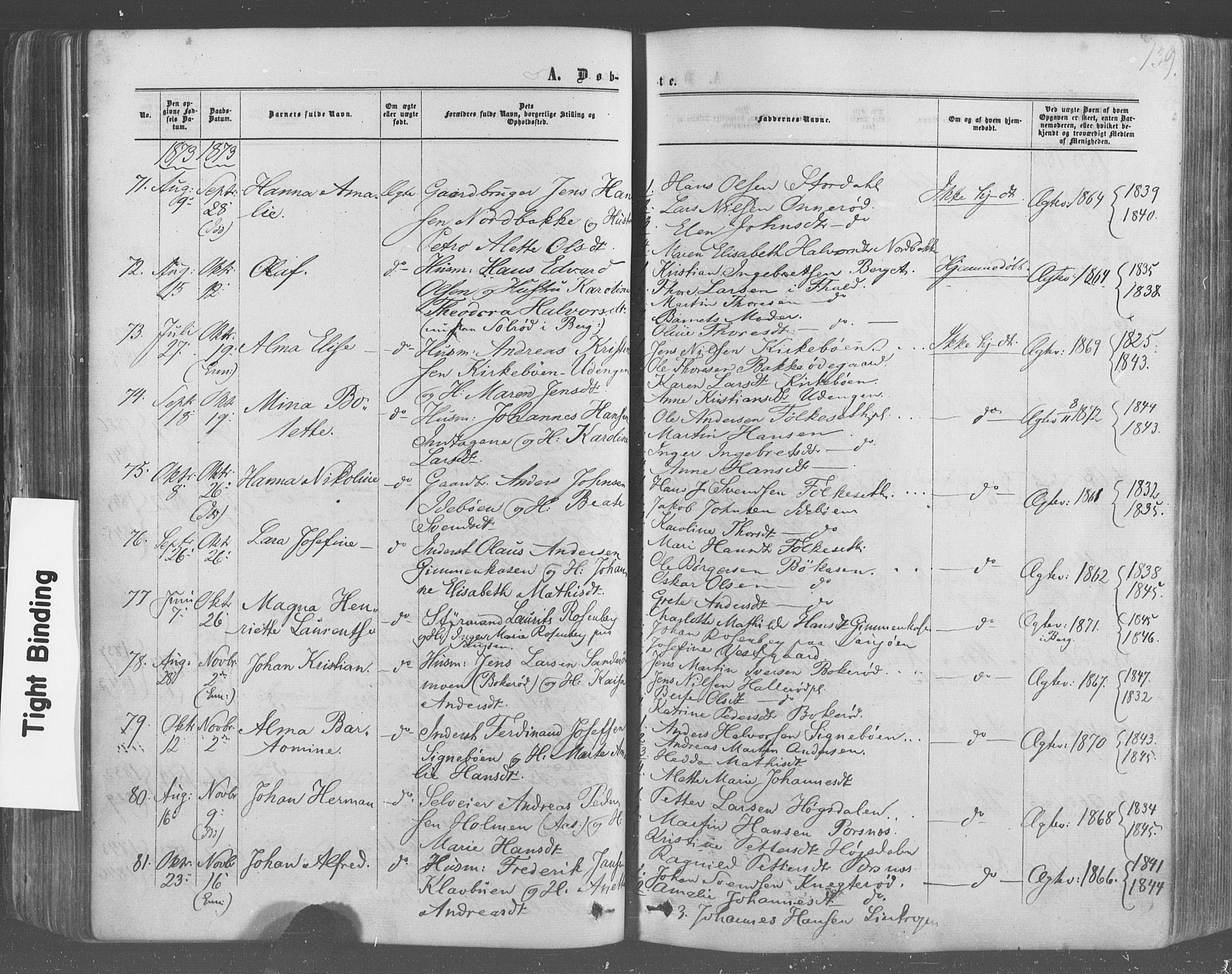 Idd prestekontor Kirkebøker, AV/SAO-A-10911/F/Fc/L0005: Parish register (official) no. III 5, 1861-1877, p. 139