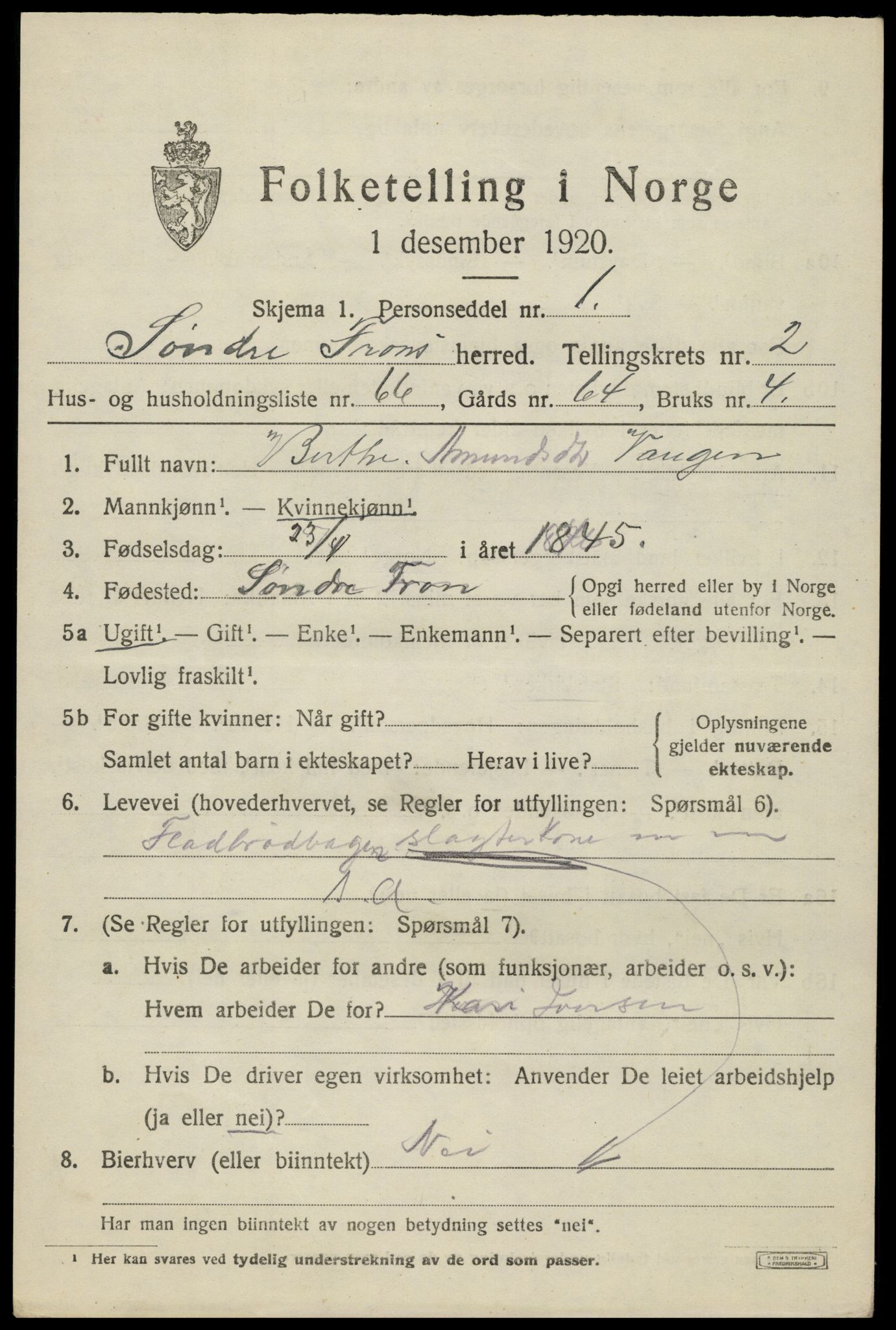 SAH, 1920 census for Sør-Fron, 1920, p. 2701
