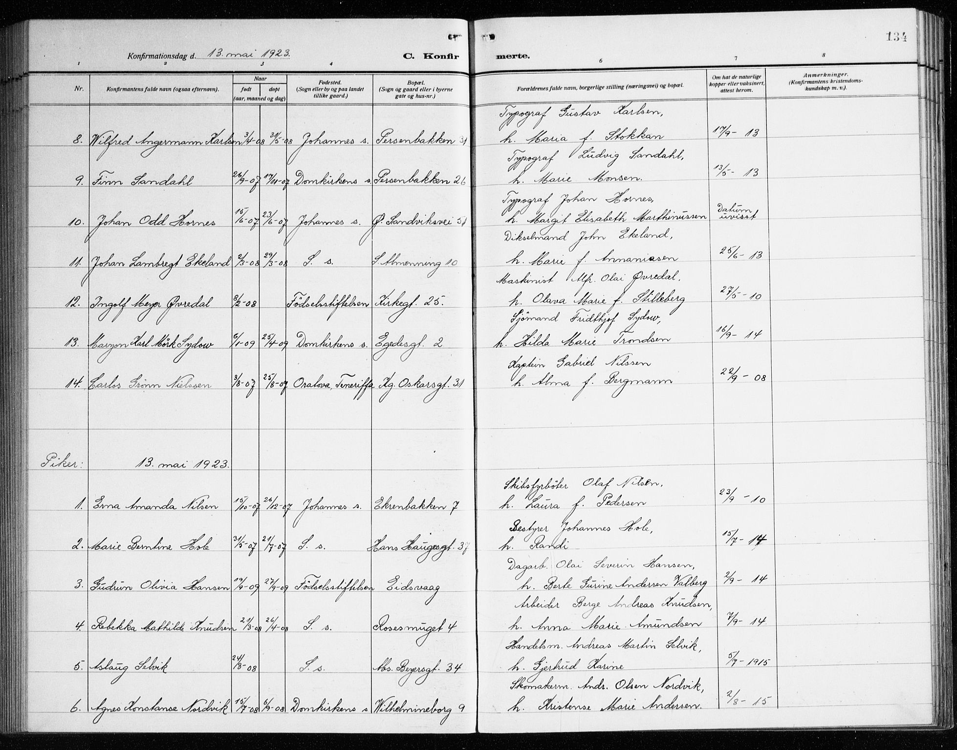 Sandviken Sokneprestembete, SAB/A-77601/H/Ha/L0012: Parish register (official) no. C 3, 1918-1926, p. 134