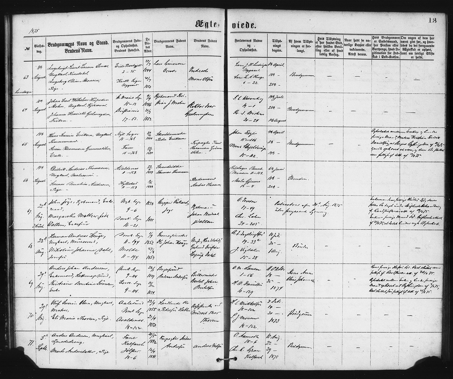 Domkirken sokneprestembete, SAB/A-74801/H/Haa/L0036: Parish register (official) no. D 3, 1875-1880, p. 13