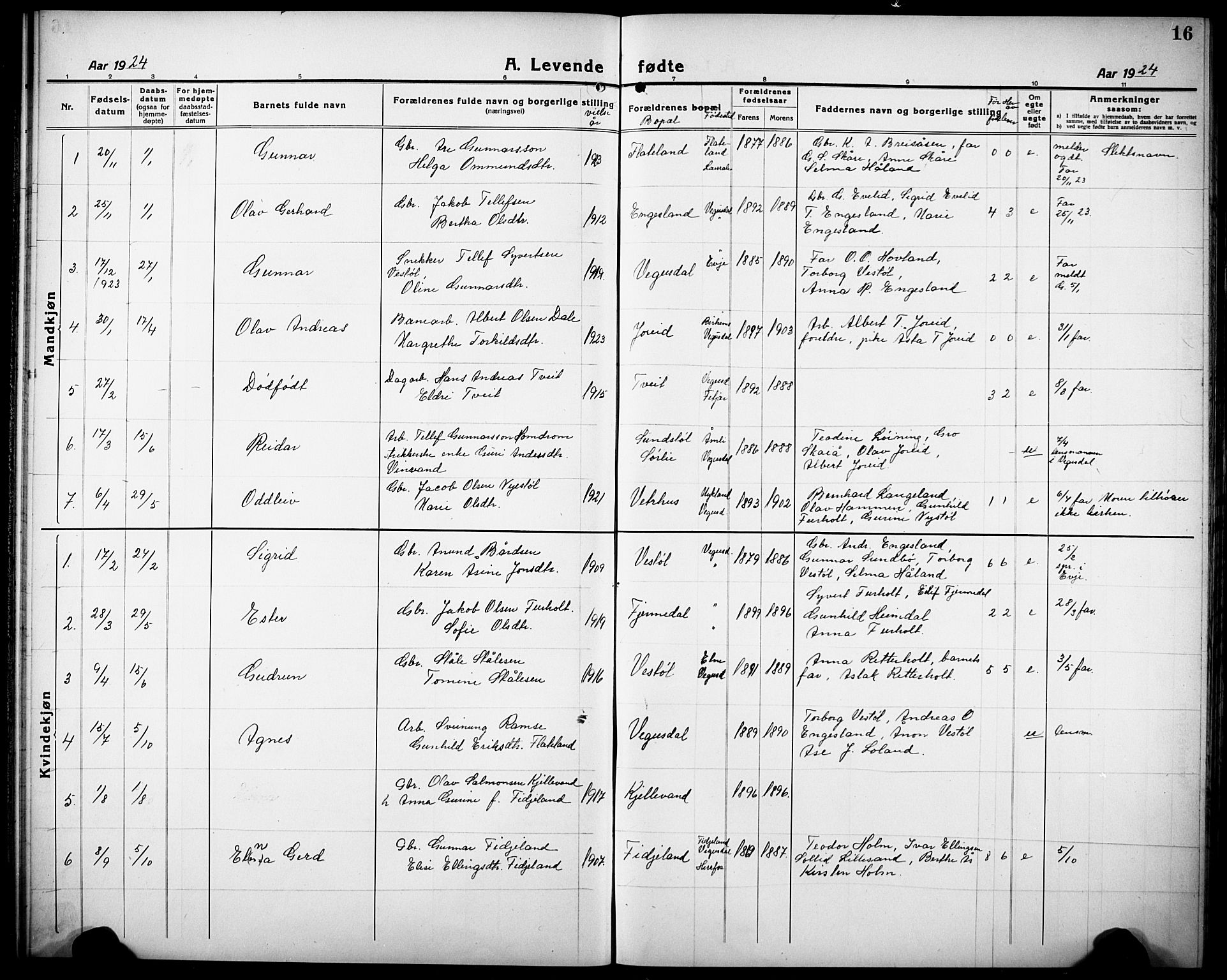 Herefoss sokneprestkontor, AV/SAK-1111-0019/F/Fb/Fbb/L0004: Parish register (copy) no. B 4, 1917-1933, p. 16