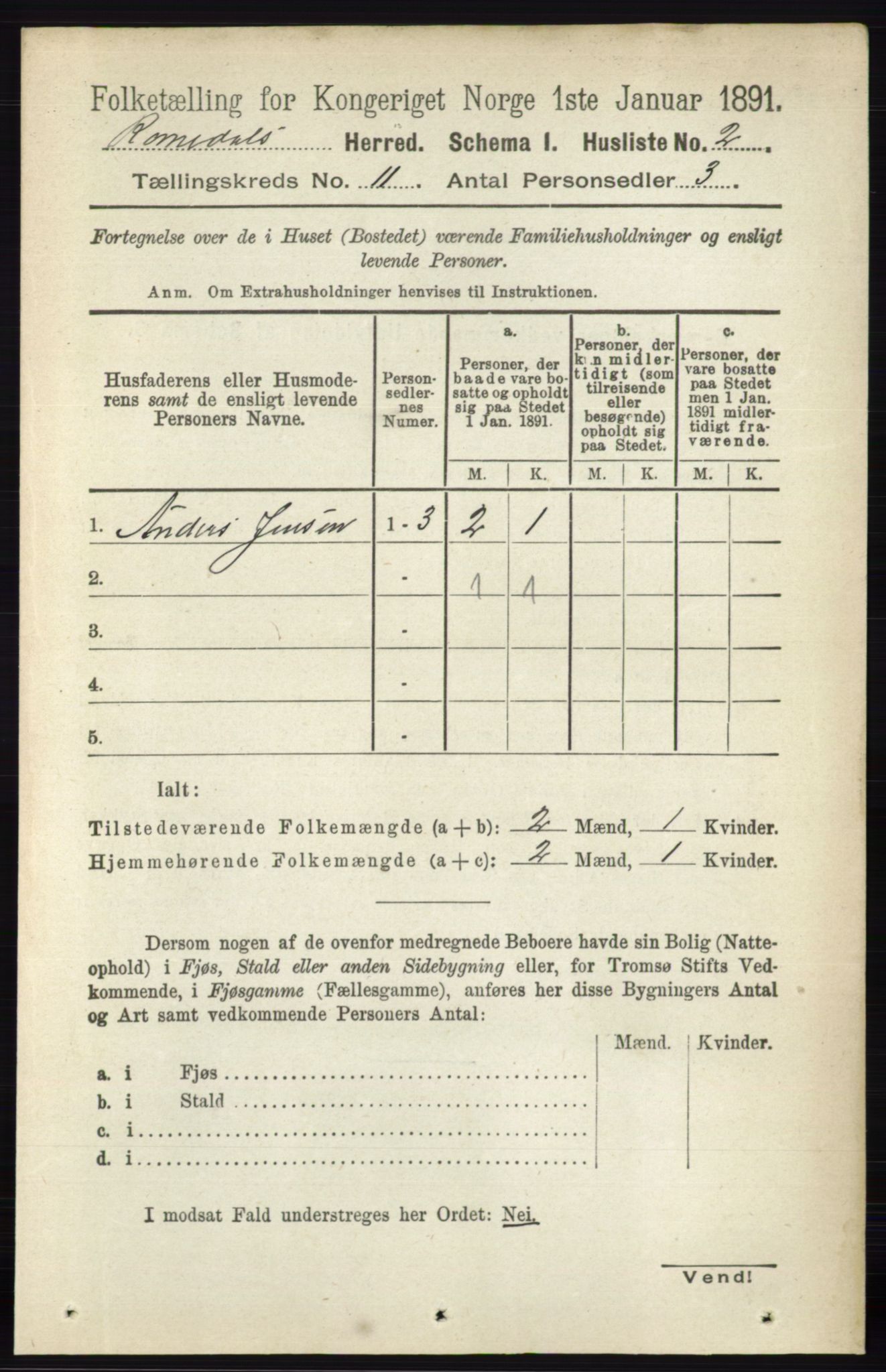 RA, 1891 census for 0416 Romedal, 1891, p. 5343