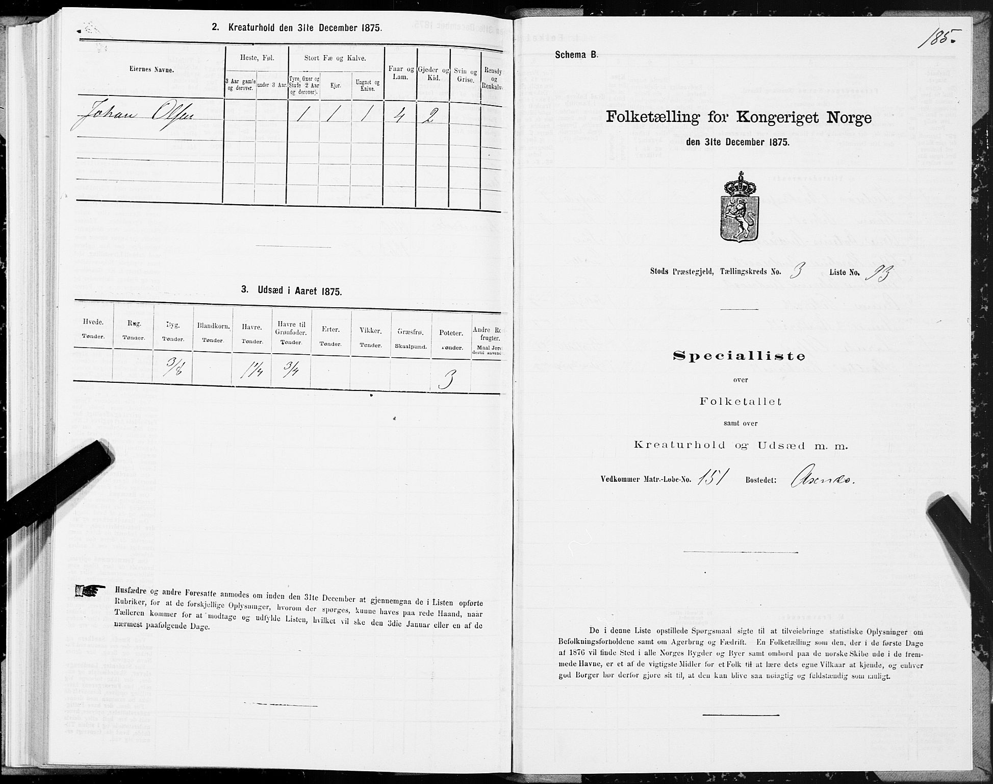 SAT, 1875 census for 1734P Stod, 1875, p. 3185