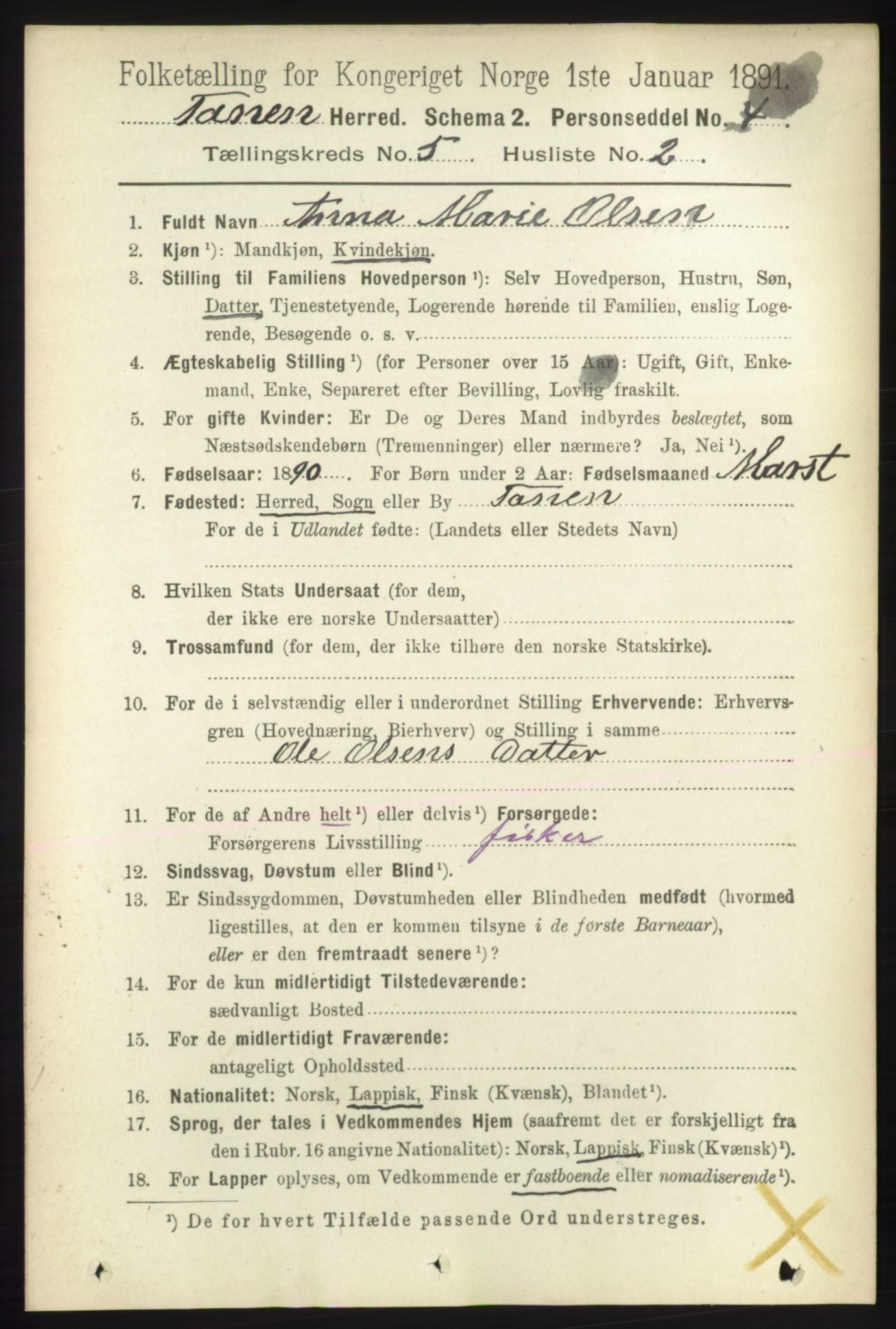 RA, 1891 census for 2025 Tana, 1891, p. 2005