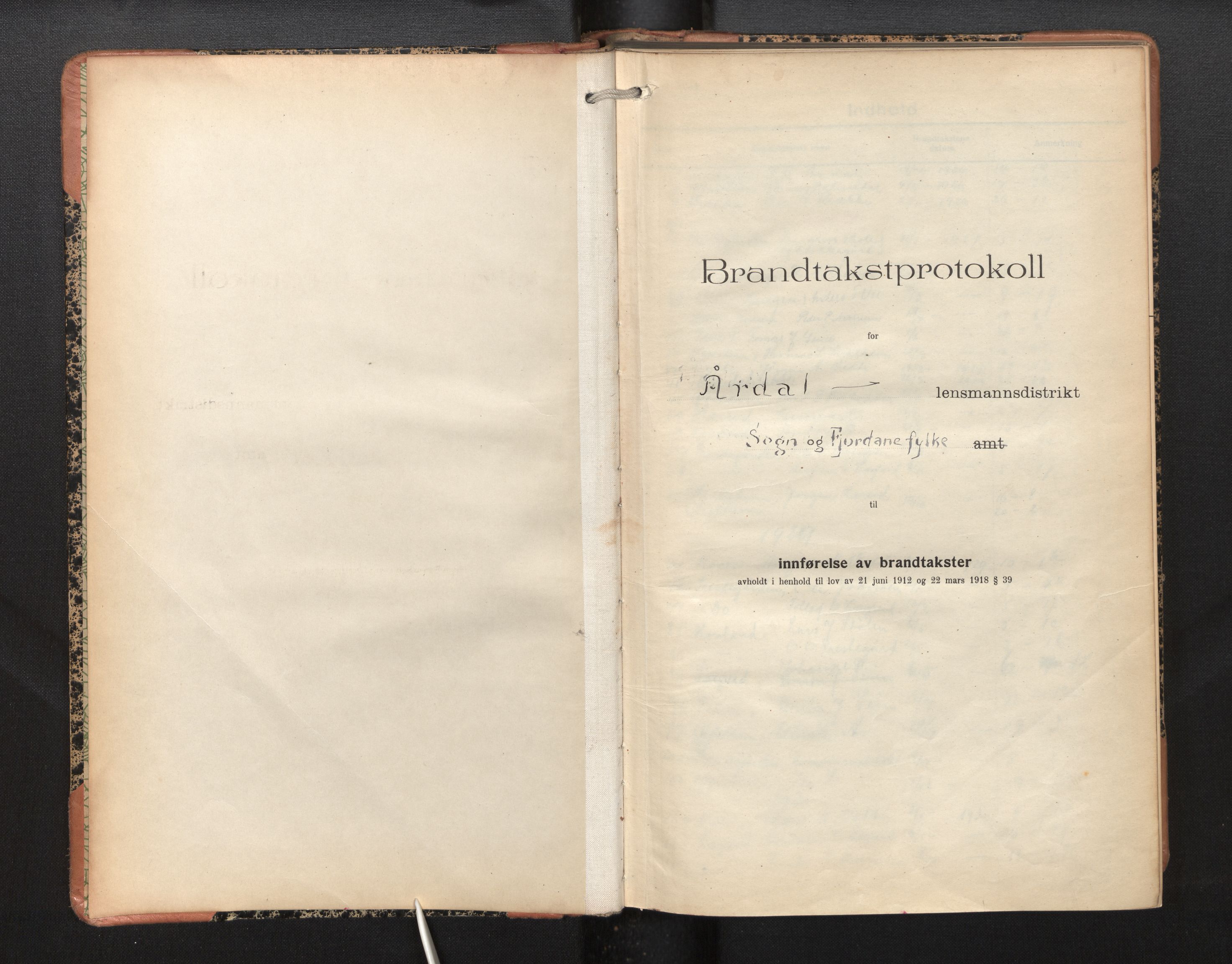 Lensmannen i Årdal, AV/SAB-A-30501/0012/L0010: Branntakstprotokoll, skjematakst, 1926-1939