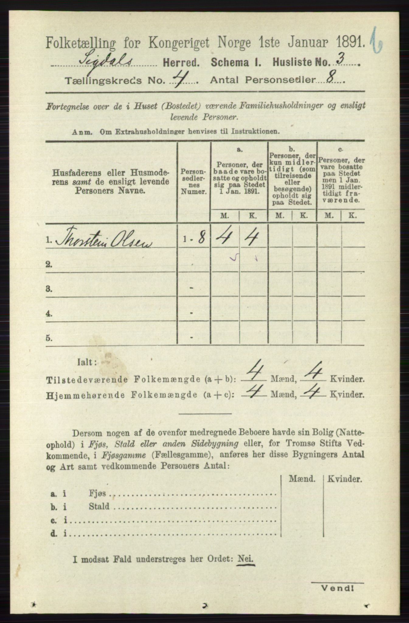RA, 1891 census for 0621 Sigdal, 1891, p. 4626