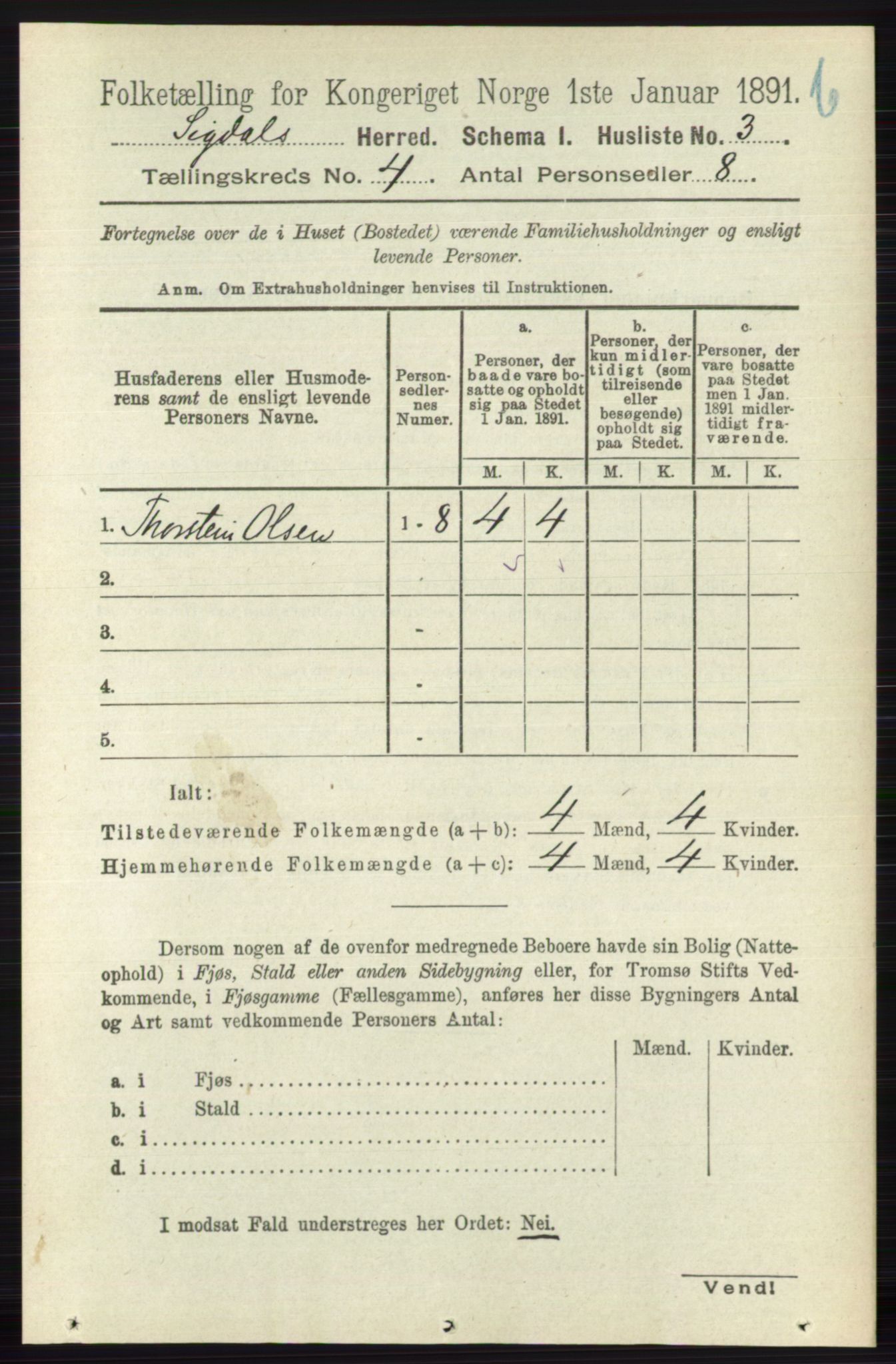 RA, 1891 census for 0621 Sigdal, 1891, p. 4626