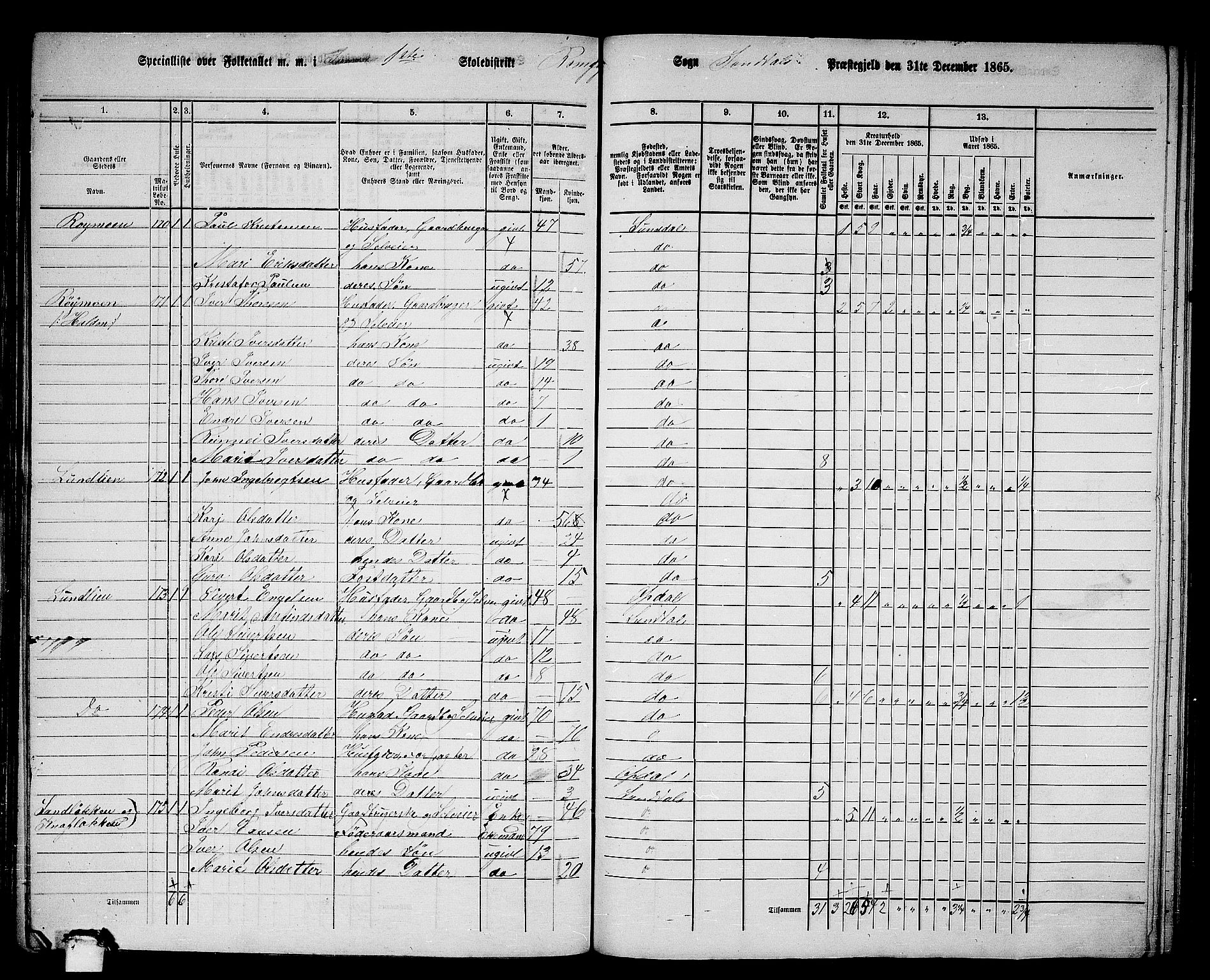 RA, 1865 census for Sunndal, 1865, p. 15