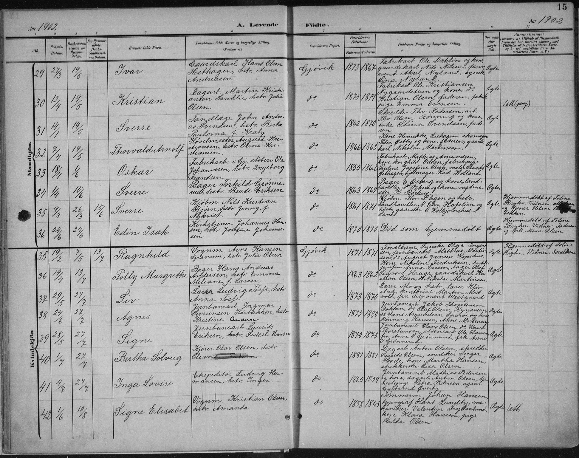 Vardal prestekontor, SAH/PREST-100/H/Ha/Haa/L0013: Parish register (official) no. 13, 1901-1911, p. 15