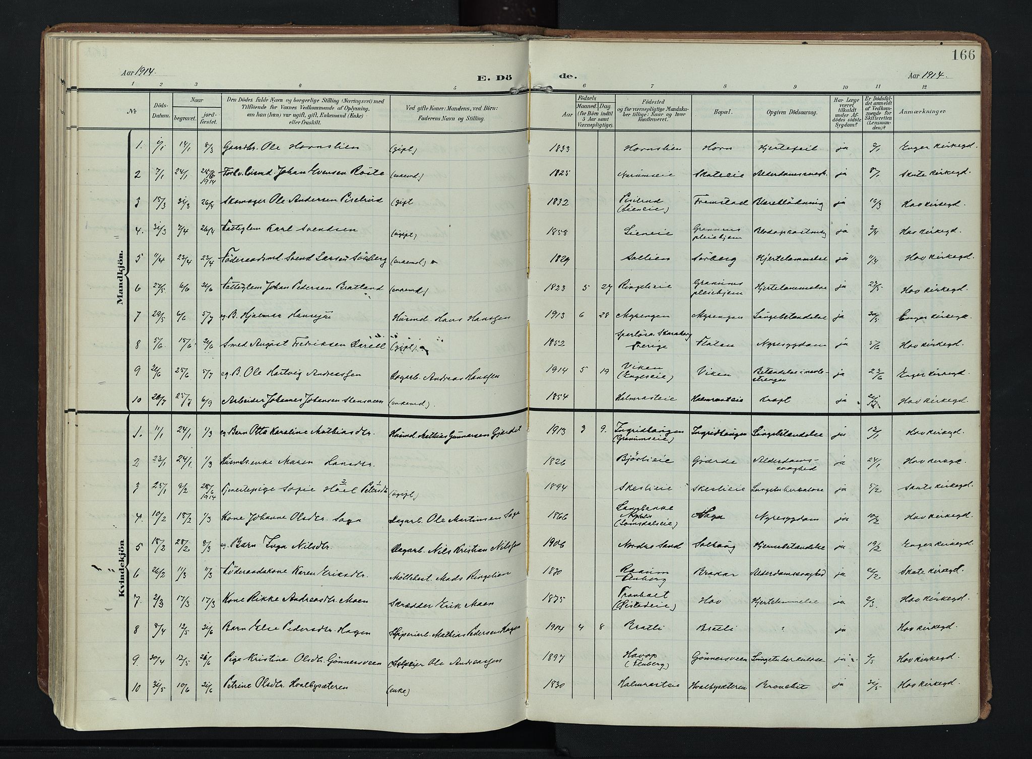 Søndre Land prestekontor, AV/SAH-PREST-122/K/L0007: Parish register (official) no. 7, 1905-1914, p. 166