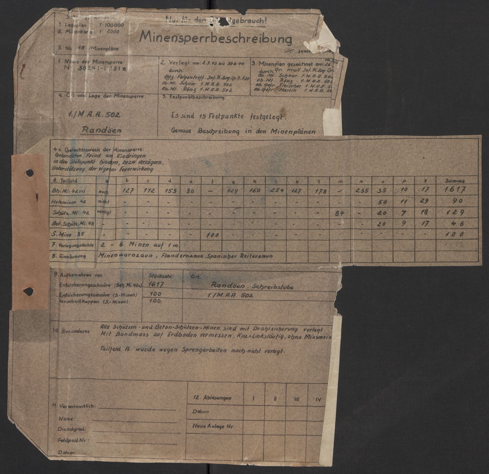 Forsvaret, Sørlandet sjøforsvarsdistrikt, AV/RA-RAFA-3266/F/Fb/Fbf/L0323: Tyske landminefelter, 1945, p. 156