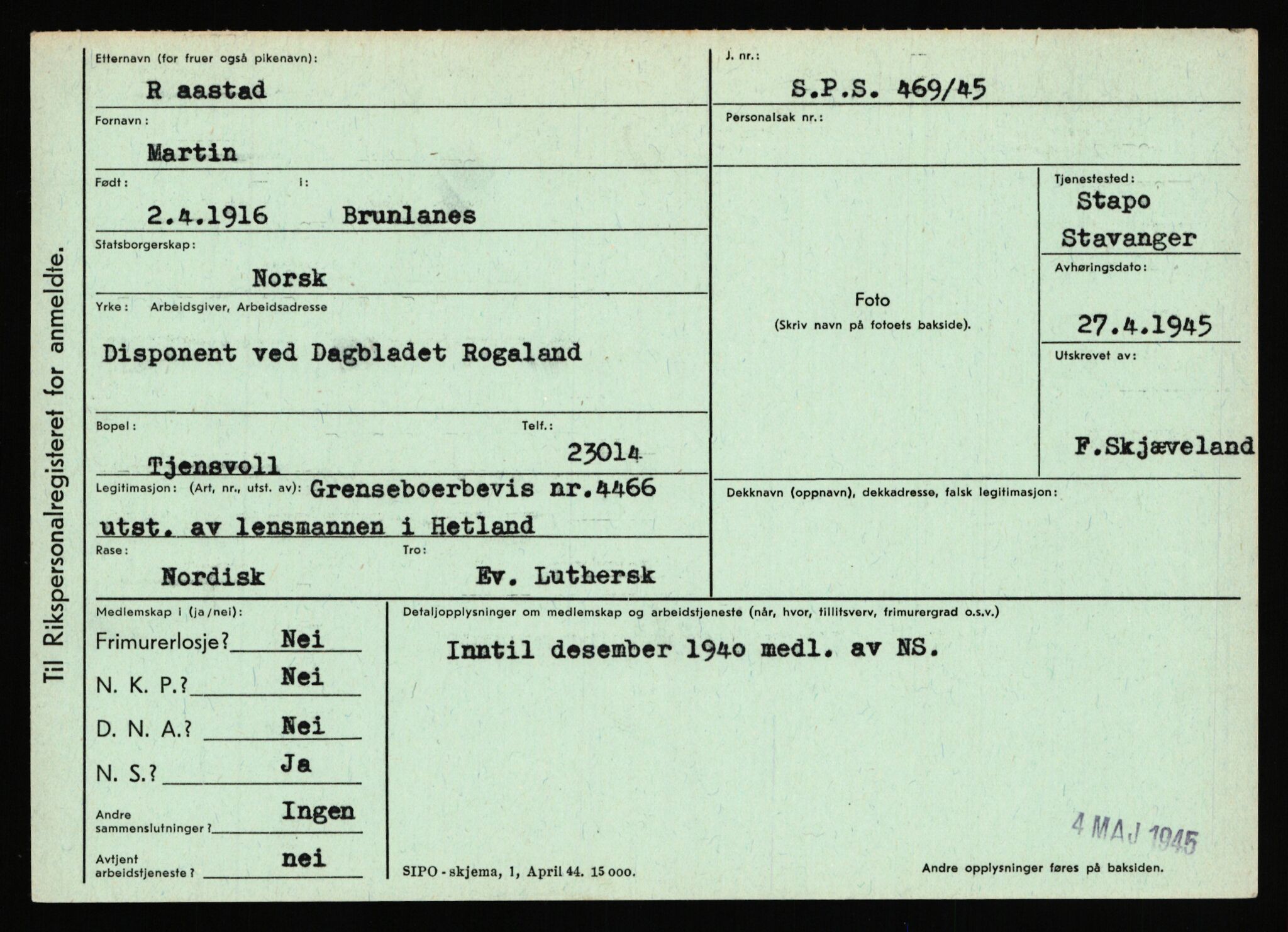 Statspolitiet - Hovedkontoret / Osloavdelingen, AV/RA-S-1329/C/Ca/L0013: Raa - Servold, 1943-1945, p. 72