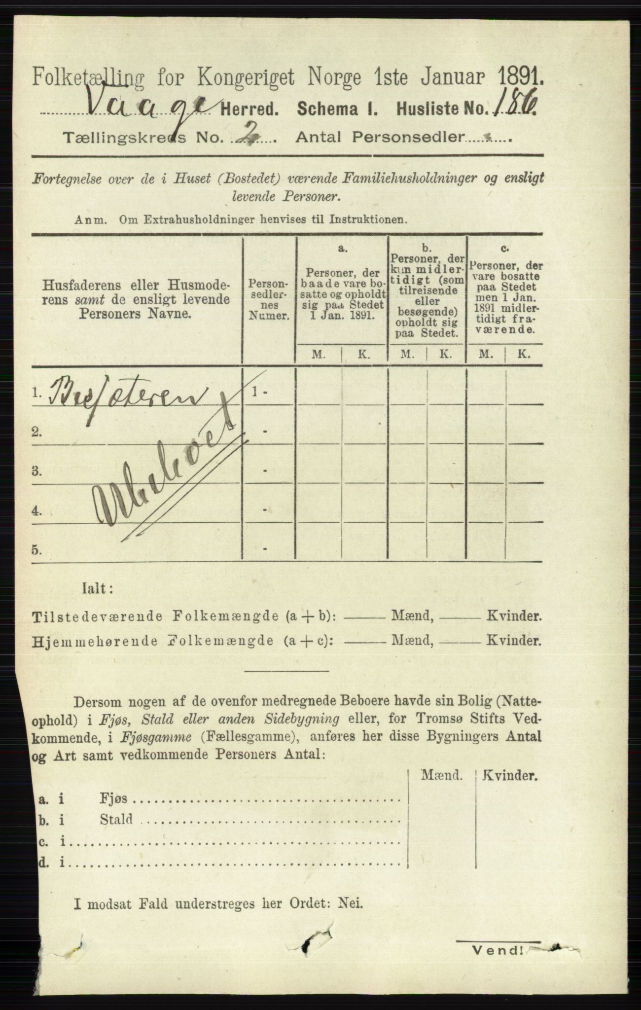 RA, 1891 census for 0515 Vågå, 1891, p. 1132