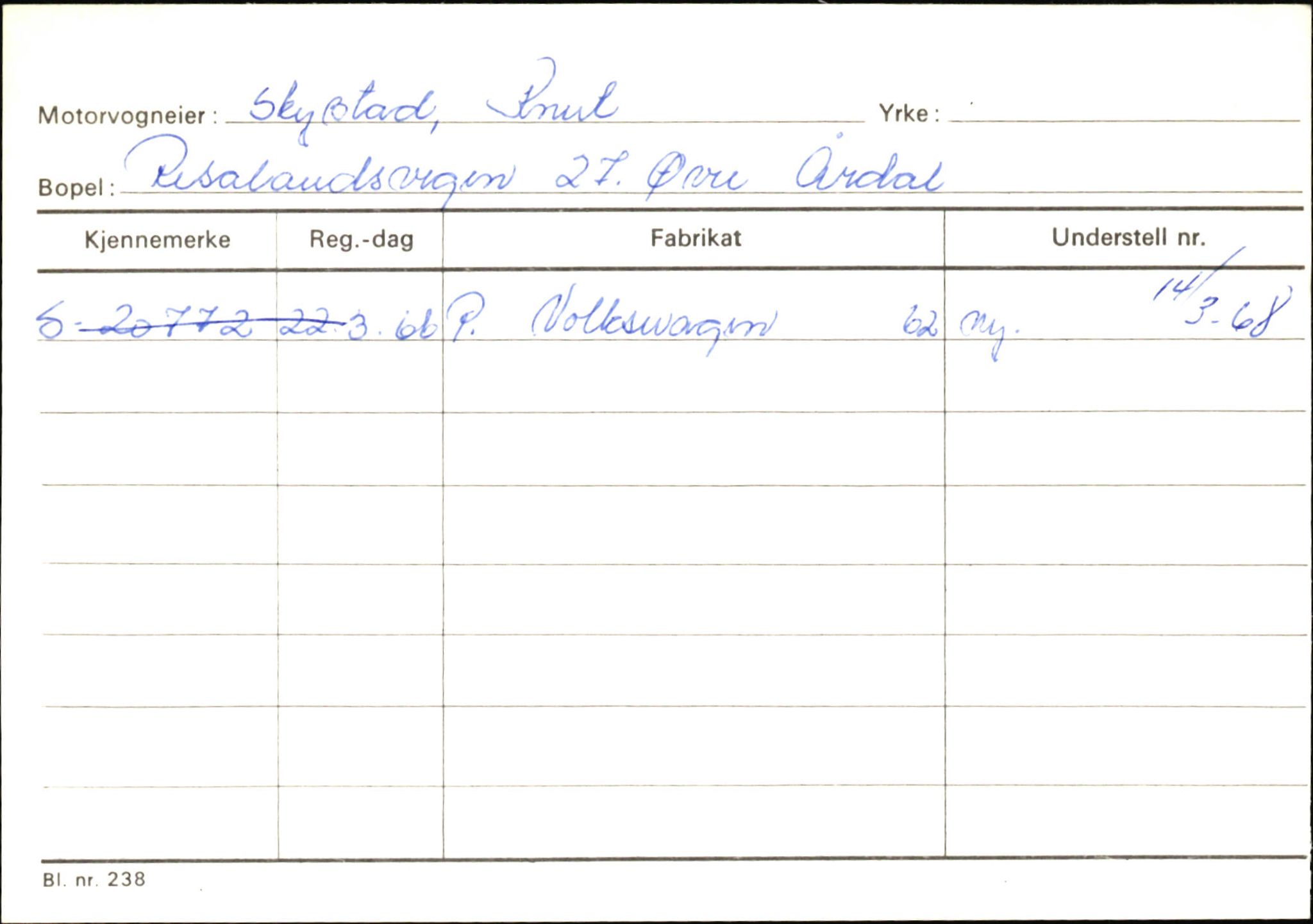 Statens vegvesen, Sogn og Fjordane vegkontor, SAB/A-5301/4/F/L0146: Registerkort Årdal R-Å samt diverse kort, 1945-1975, p. 404