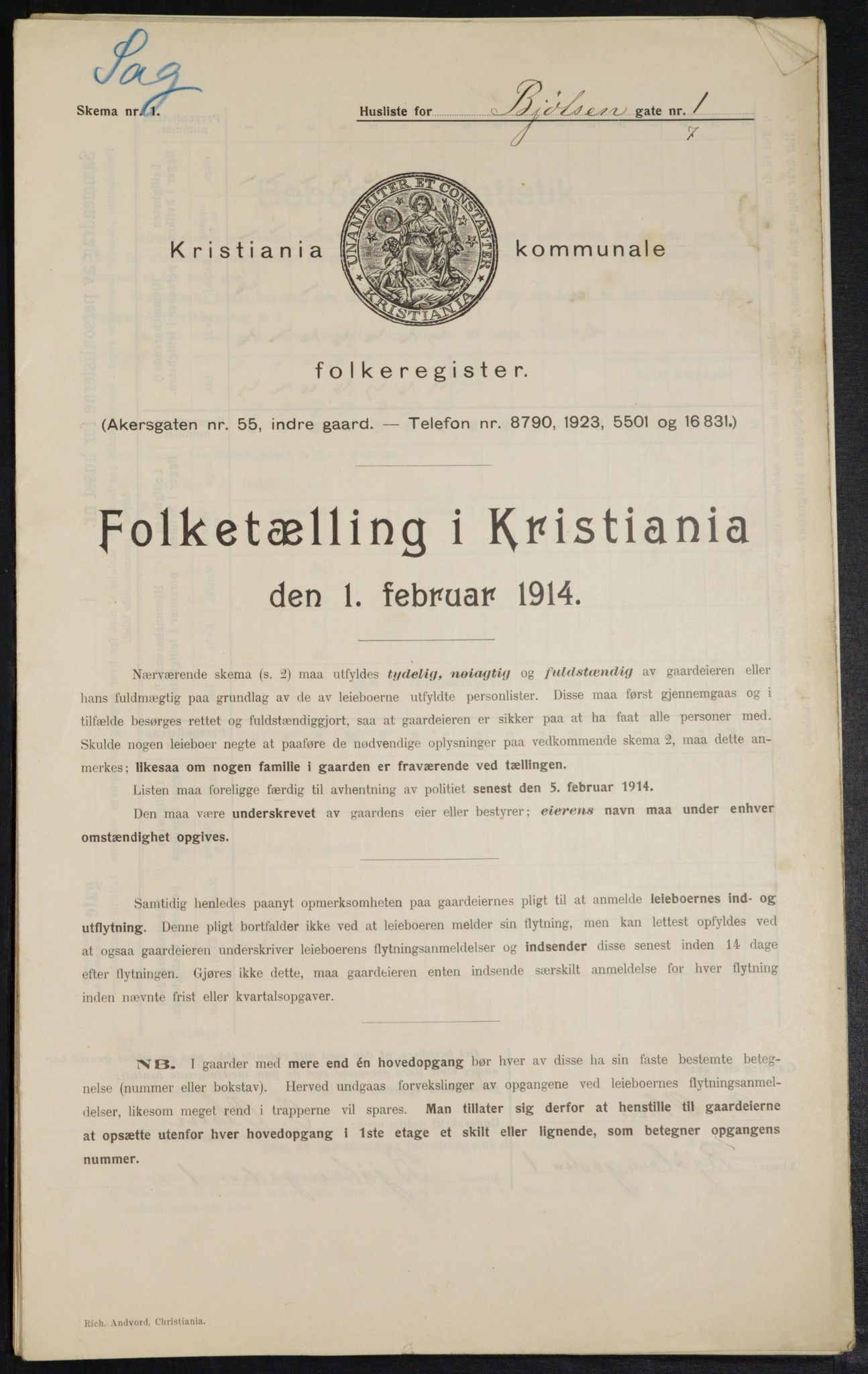 OBA, Municipal Census 1914 for Kristiania, 1914, p. 6419