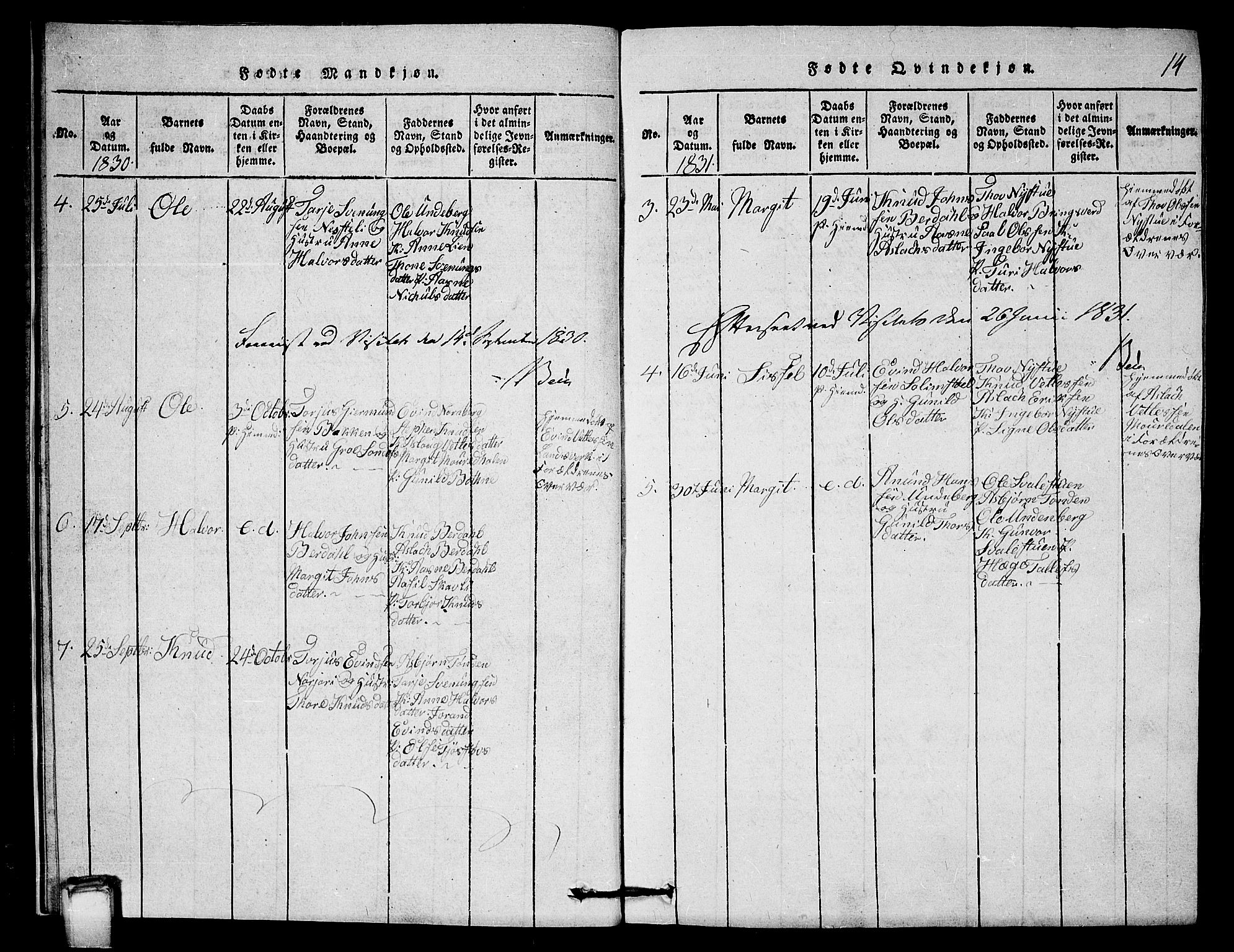 Vinje kirkebøker, SAKO/A-312/G/Gb/L0001: Parish register (copy) no. II 1, 1814-1843, p. 14