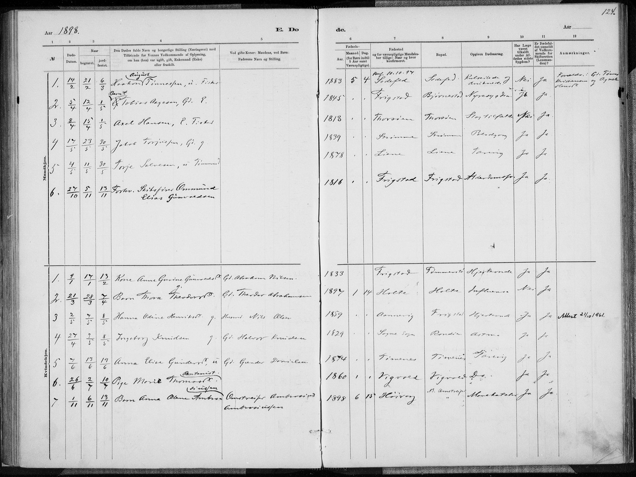 Oddernes sokneprestkontor, AV/SAK-1111-0033/F/Fa/Fab/L0002: Parish register (official) no. A 2, 1884-1903, p. 124