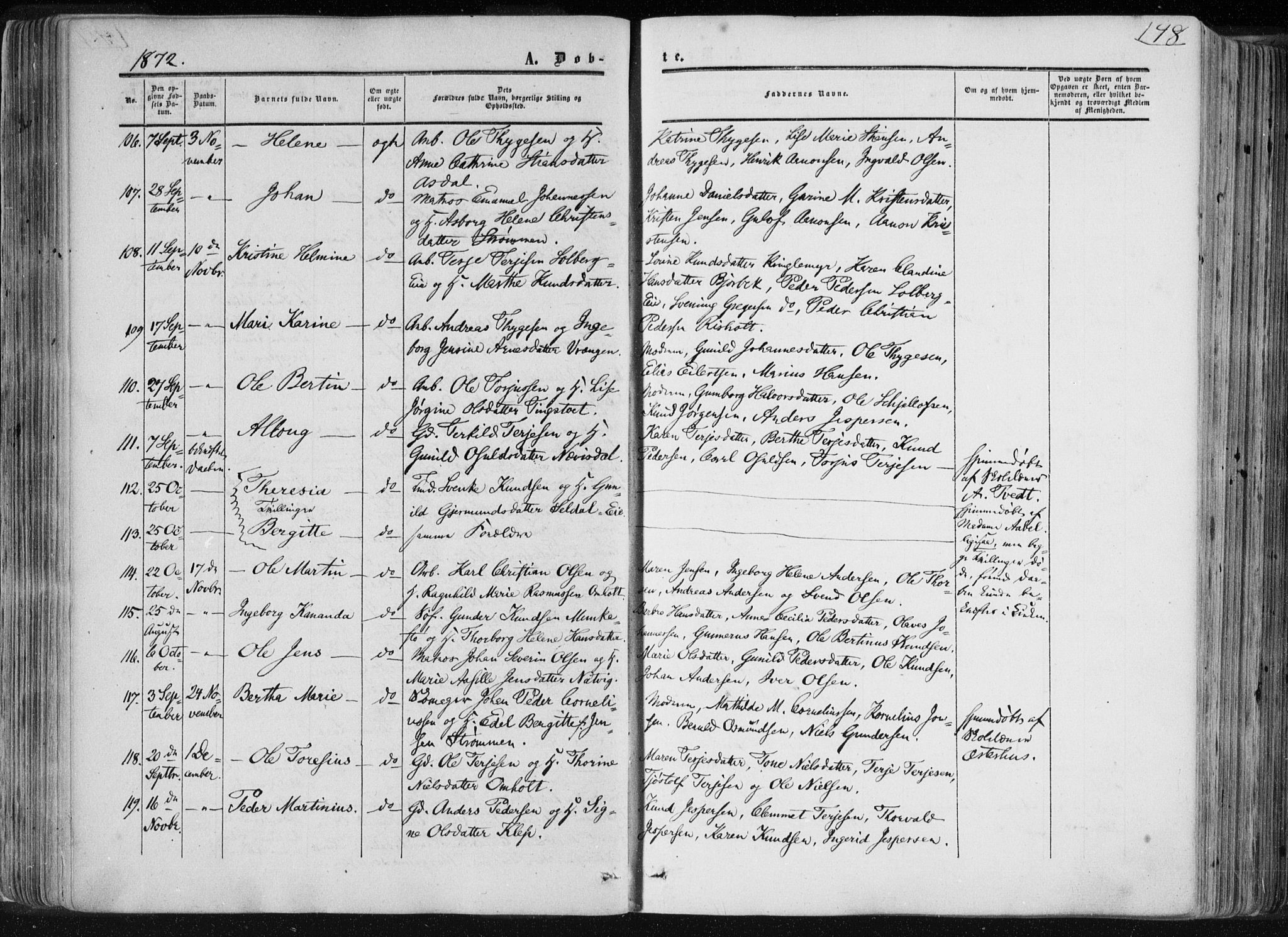 Øyestad sokneprestkontor, AV/SAK-1111-0049/F/Fa/L0015: Parish register (official) no. A 15, 1857-1873, p. 148