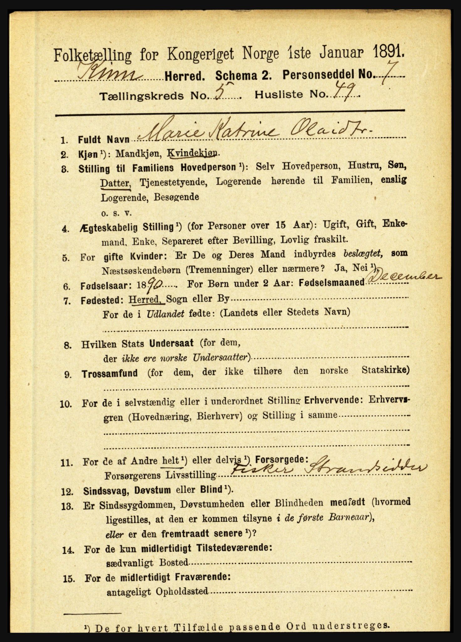 RA, 1891 census for 1437 Kinn, 1891, p. 2089