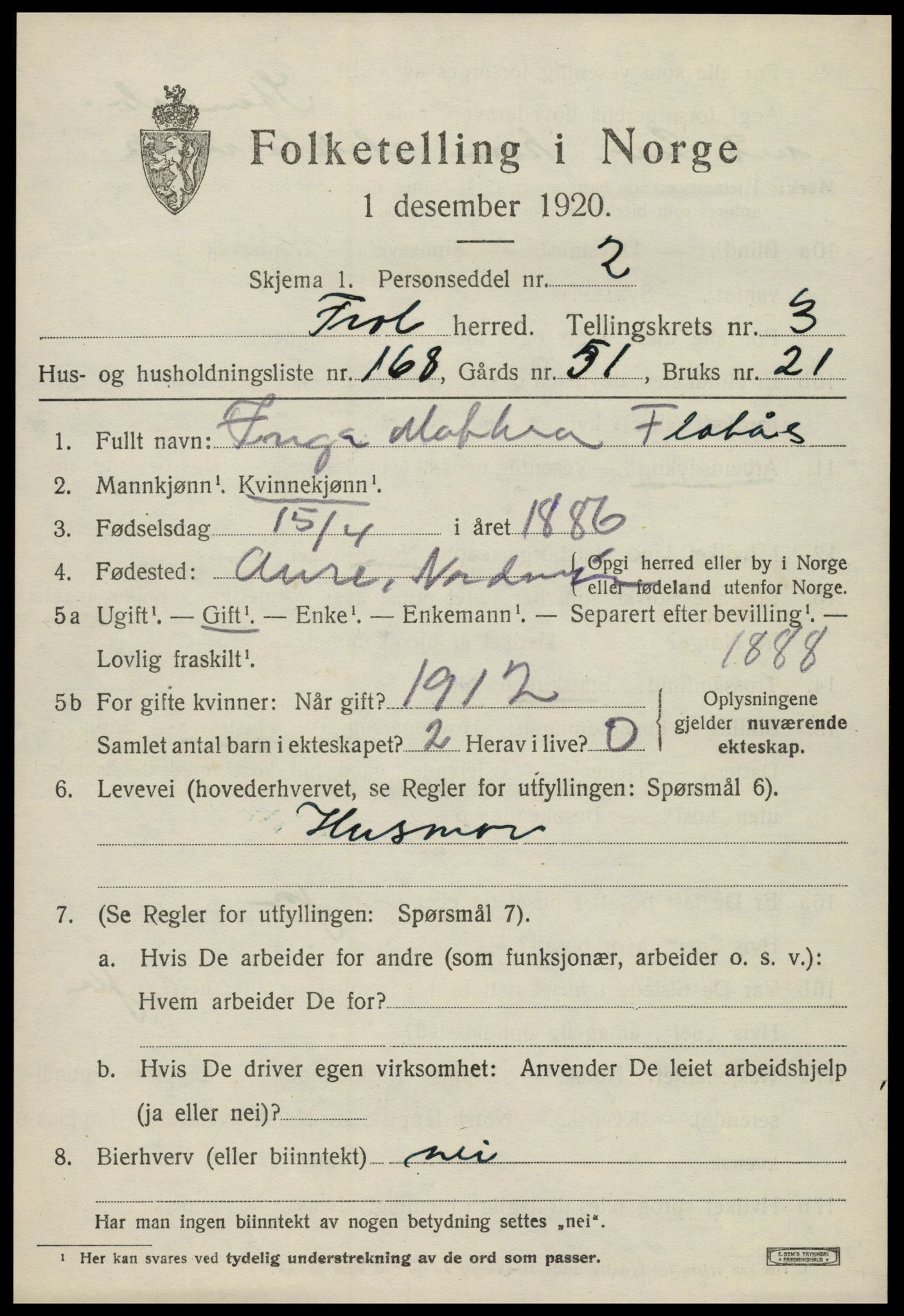 SAT, 1920 census for Frol, 1920, p. 5451