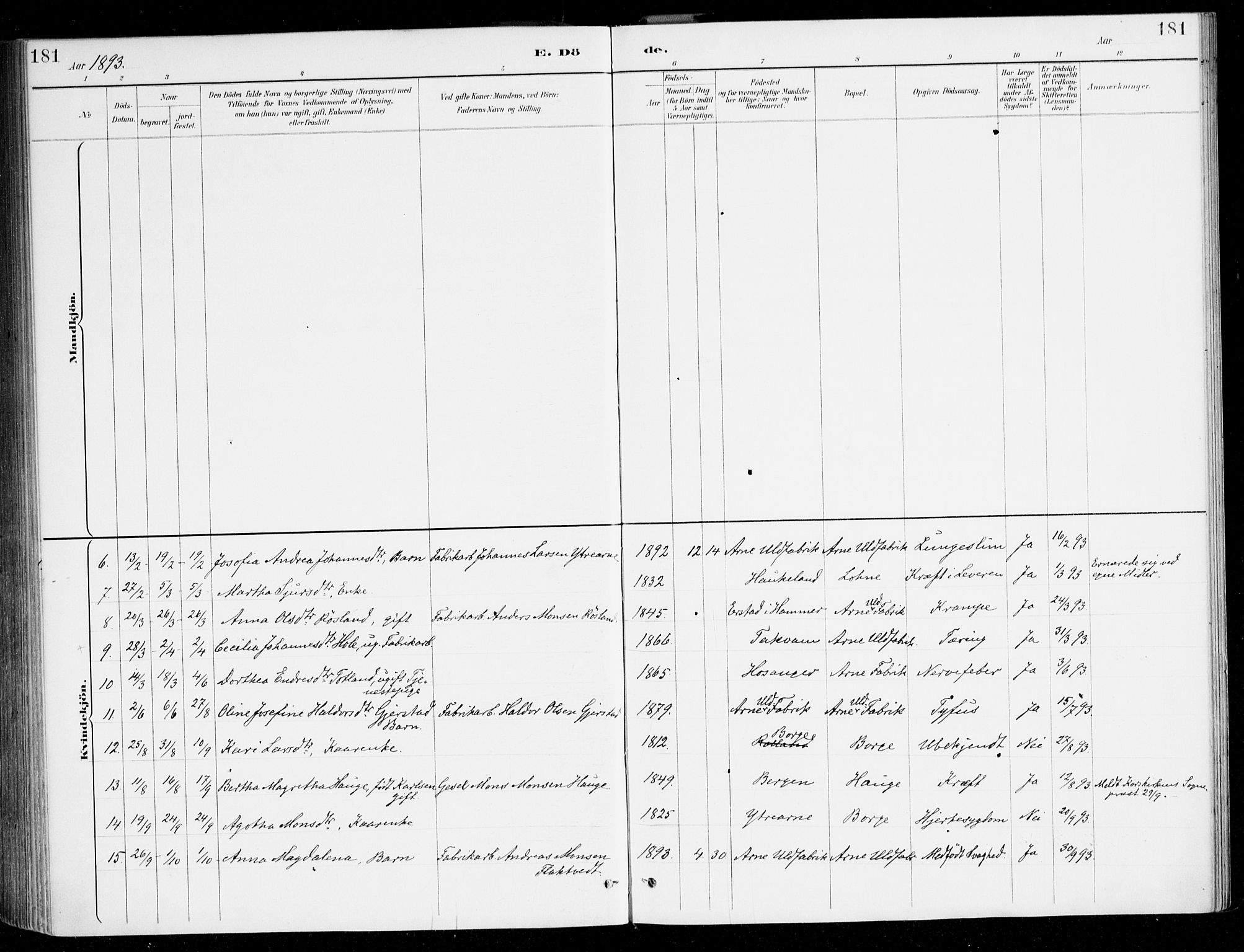 Haus sokneprestembete, AV/SAB-A-75601/H/Haa/Haad/L0001: Parish register (official) no. D 1, 1887-1898, p. 181