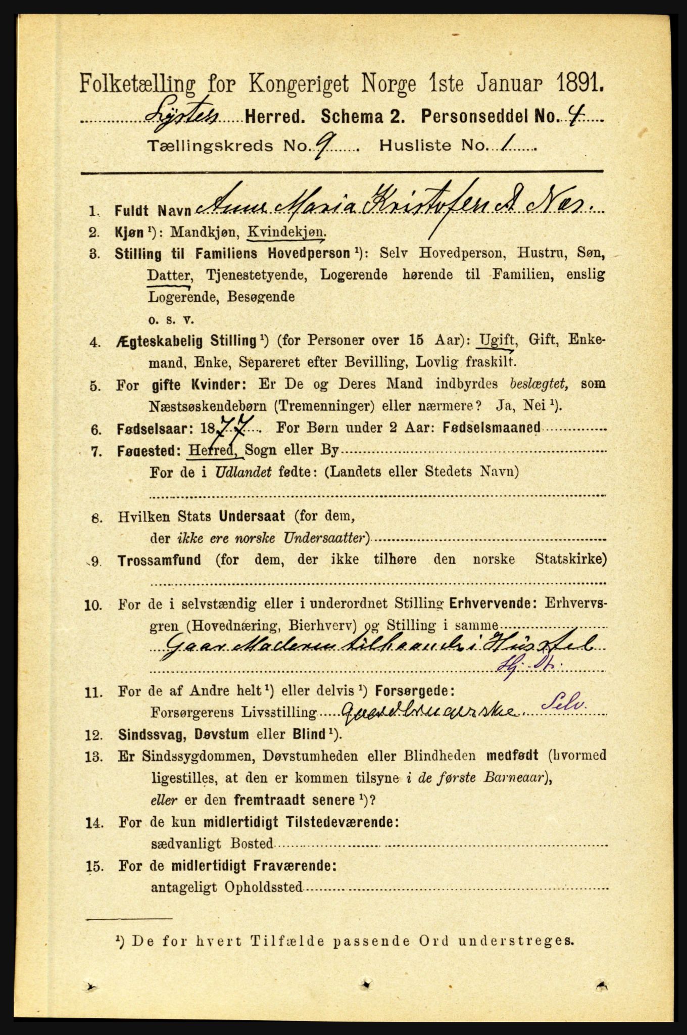 RA, 1891 census for 1426 Luster, 1891, p. 2810