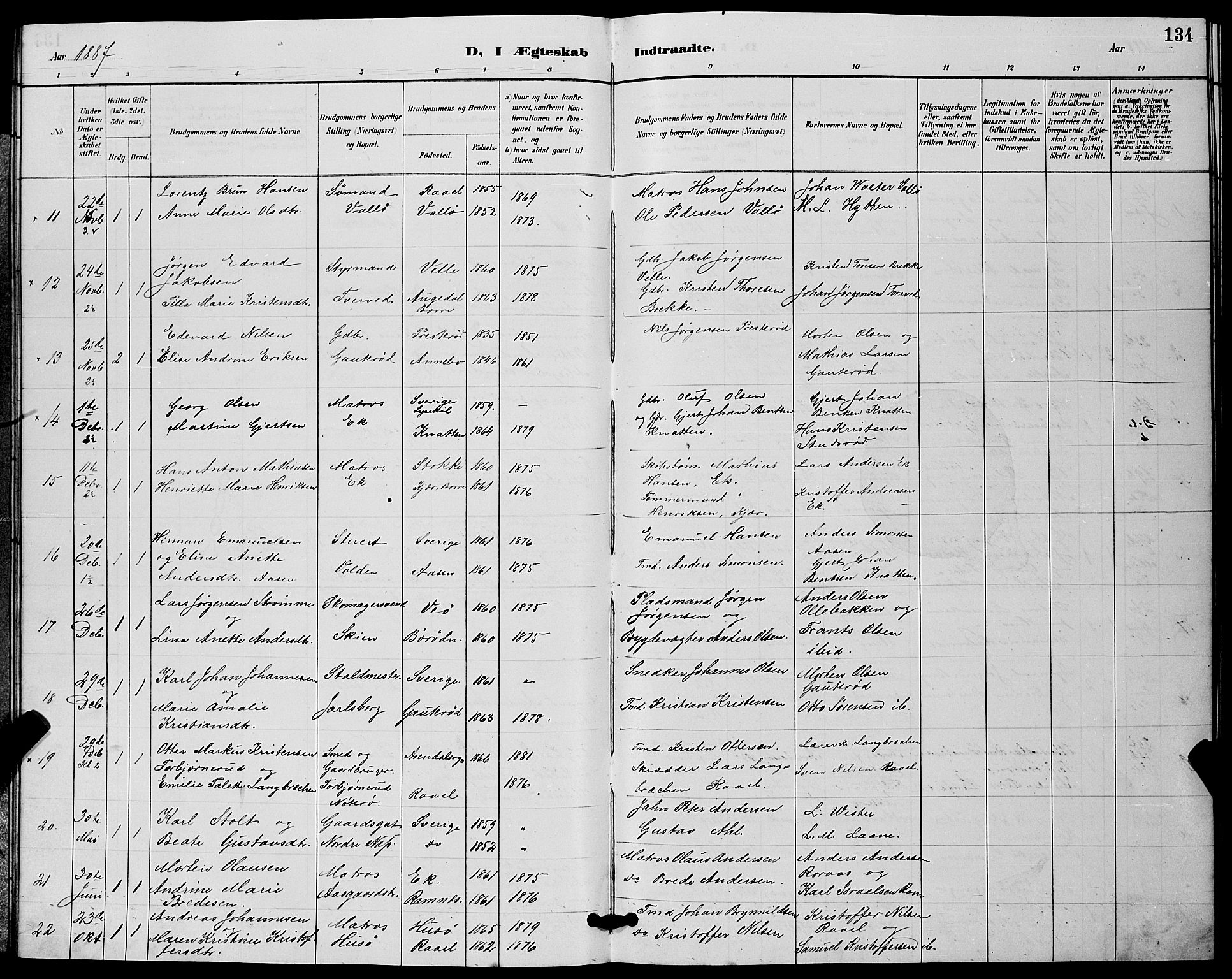 Sem kirkebøker, SAKO/A-5/G/Gb/L0002: Parish register (copy) no. II 2, 1886-1899, p. 134
