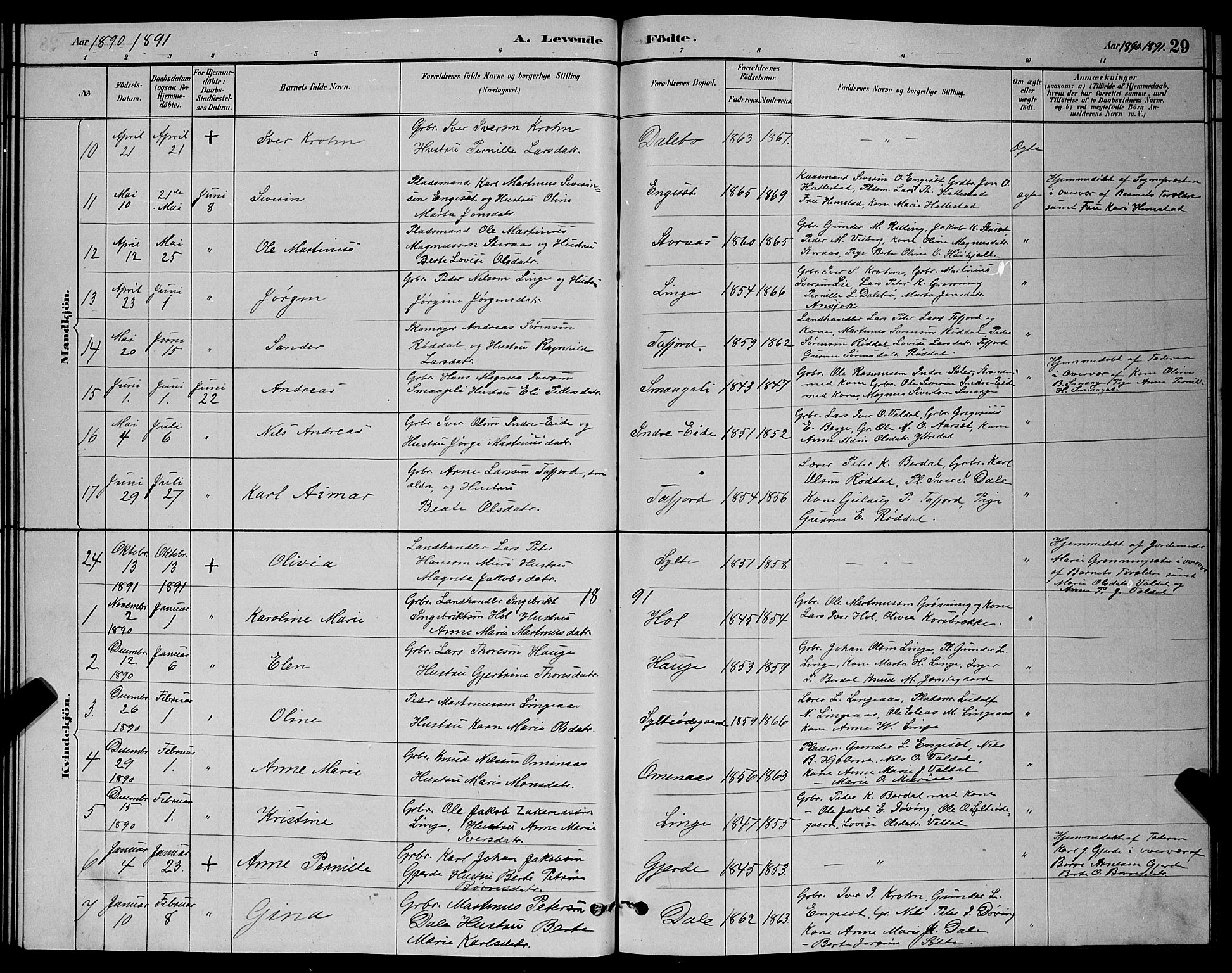 Ministerialprotokoller, klokkerbøker og fødselsregistre - Møre og Romsdal, AV/SAT-A-1454/519/L0263: Parish register (copy) no. 519C04, 1885-1892, p. 29