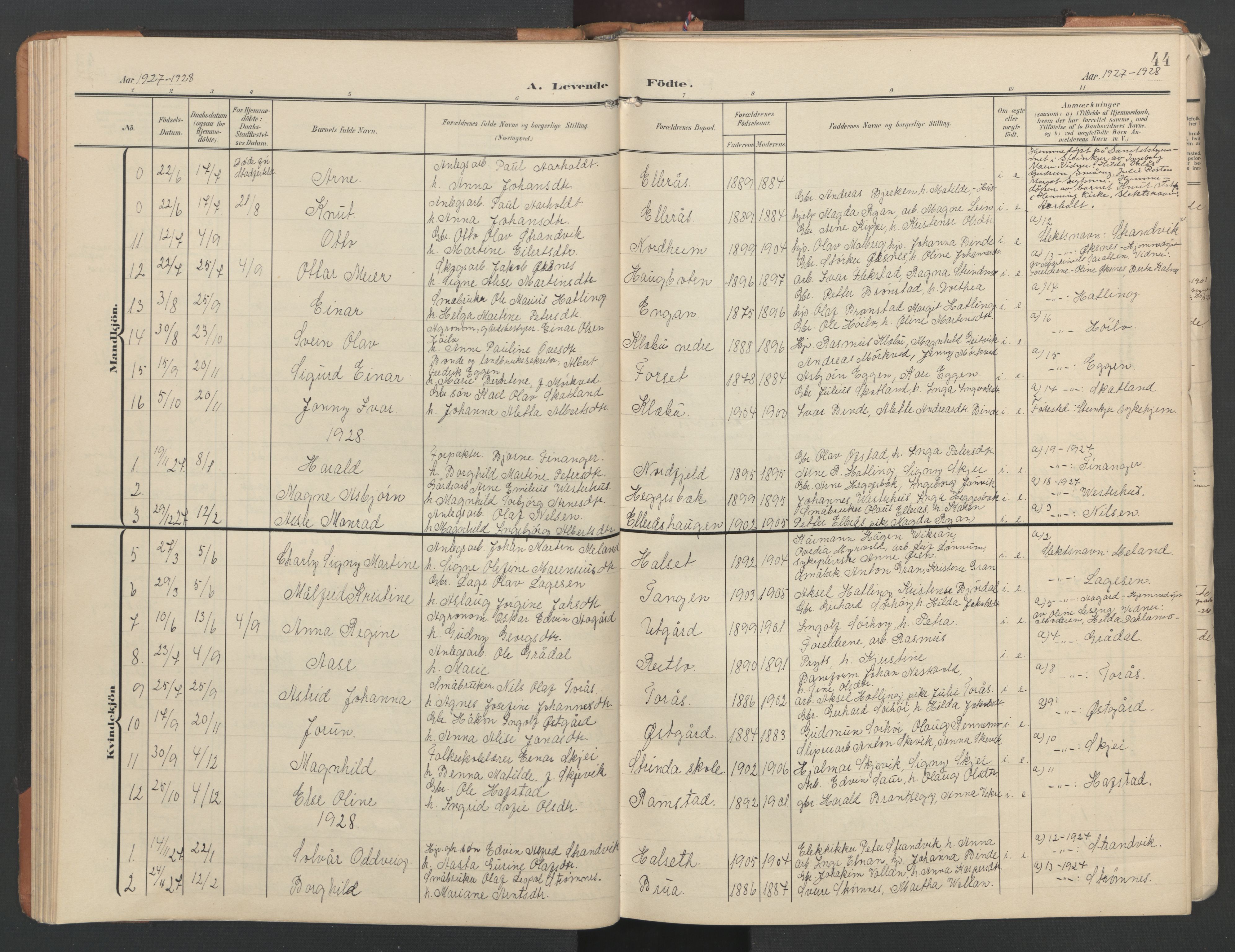 Ministerialprotokoller, klokkerbøker og fødselsregistre - Nord-Trøndelag, SAT/A-1458/746/L0455: Parish register (copy) no. 746C01, 1908-1933, p. 44