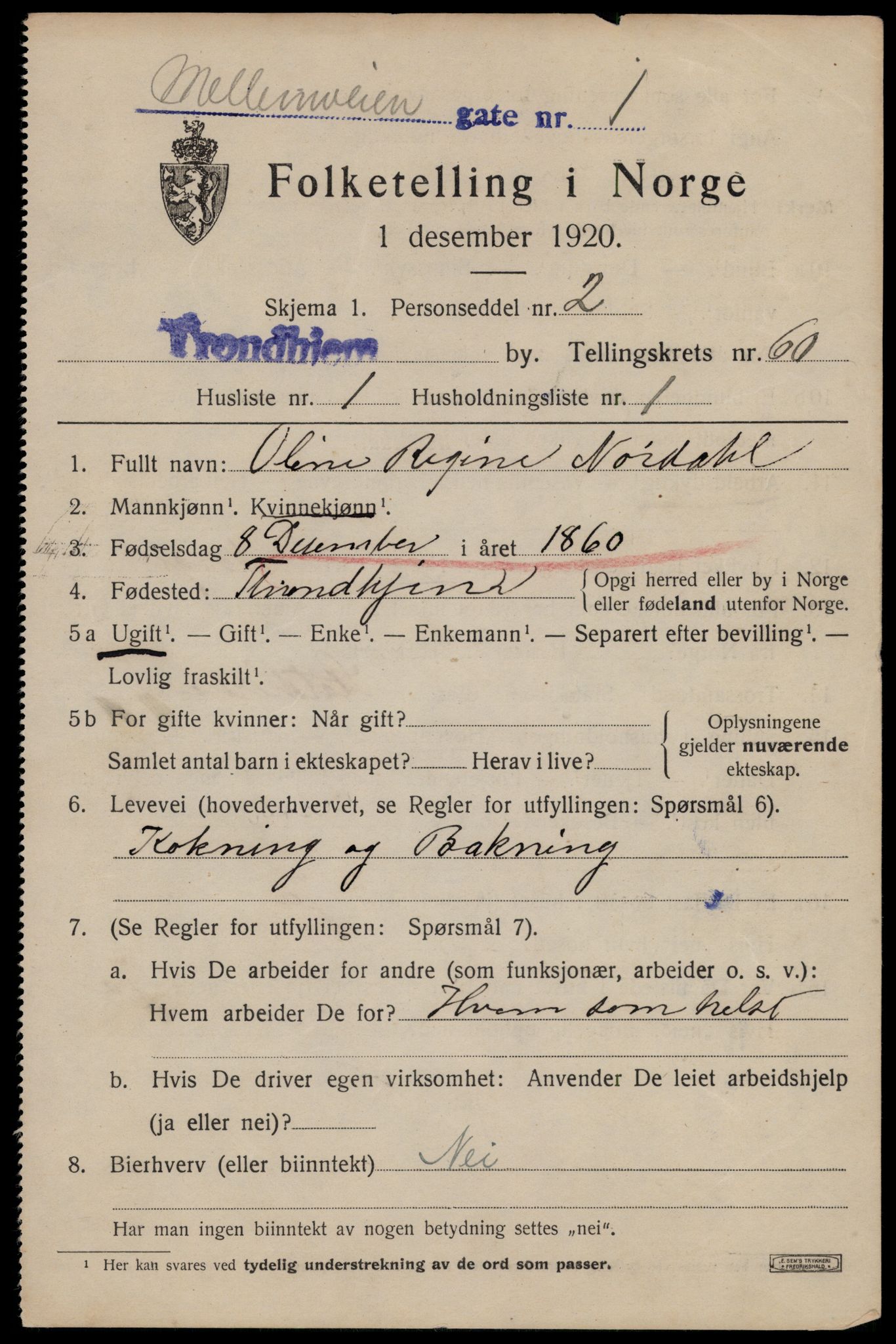 SAT, 1920 census for Trondheim, 1920, p. 120844