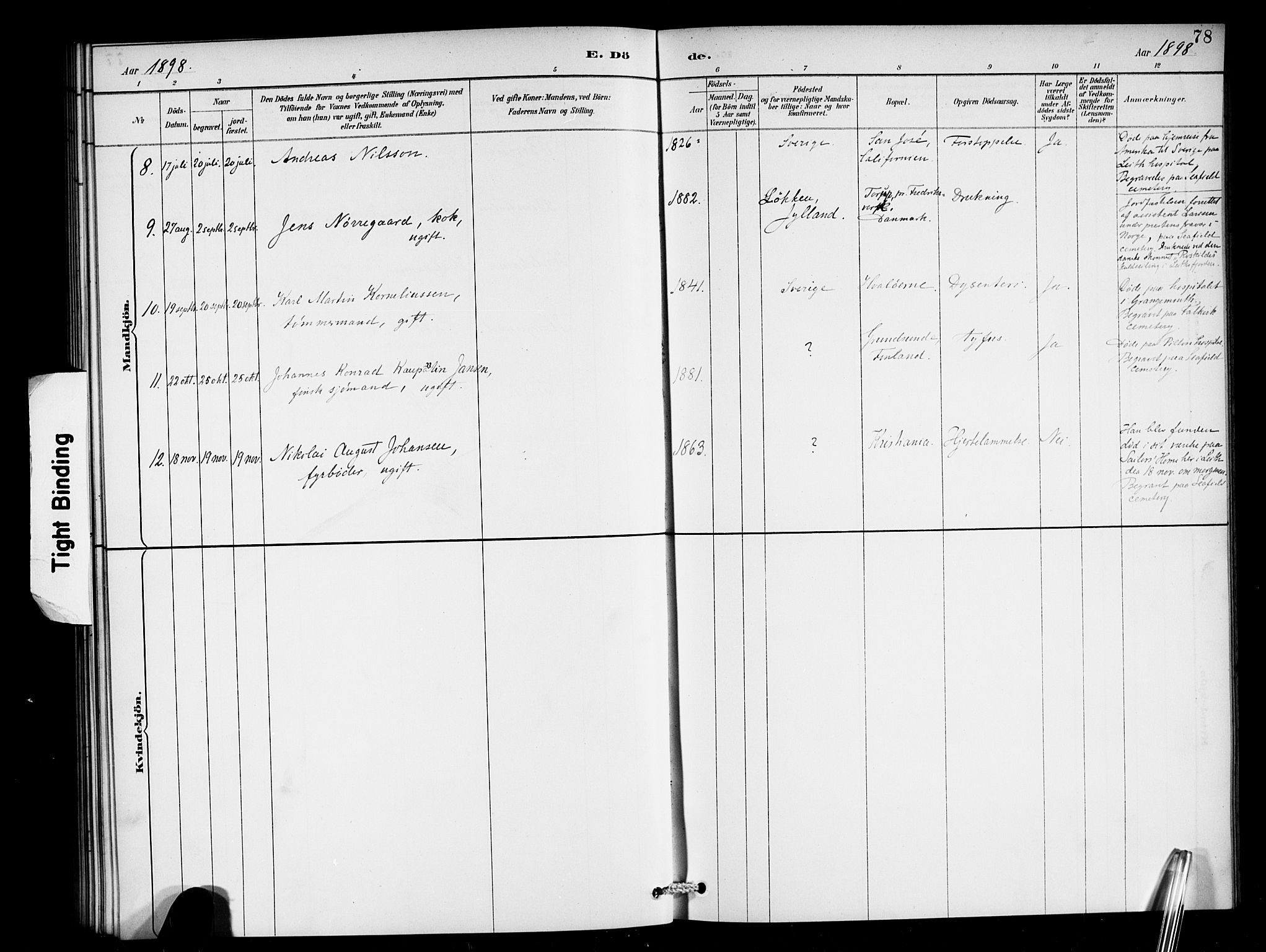 Den norske sjømannsmisjon i utlandet/Skotske havner (Leith, Glasgow), SAB/SAB/PA-0100/H/Ha/Haa/L0003: Parish register (official) no. A 3, 1887-1898, p. 78