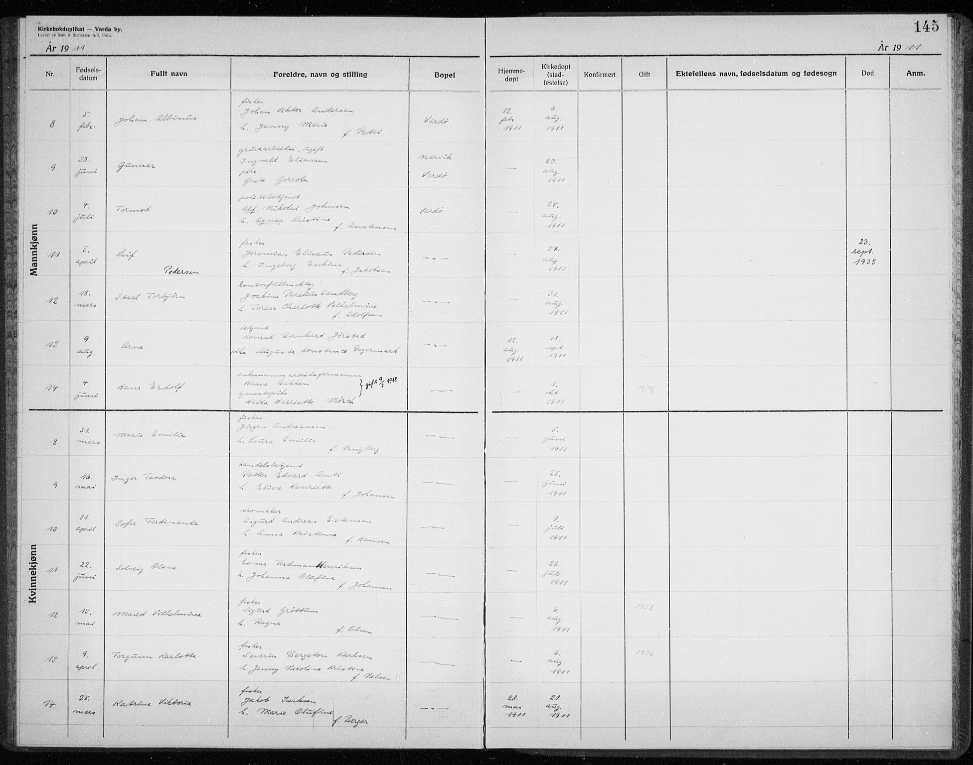 Vardø sokneprestkontor, AV/SATØ-S-1332/H/Hc/L0001kirkerekon: Other parish register no. 1, 1900-1914, p. 145