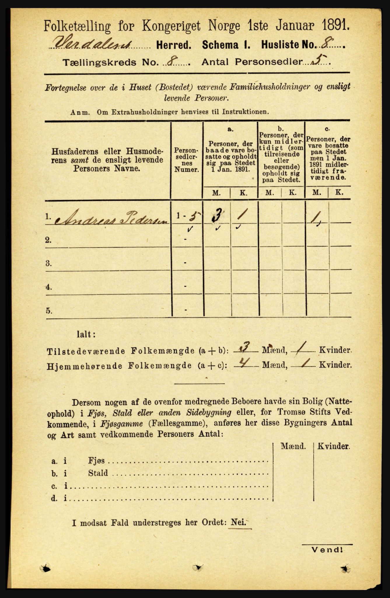 RA, 1891 census for 1721 Verdal, 1891, p. 4342