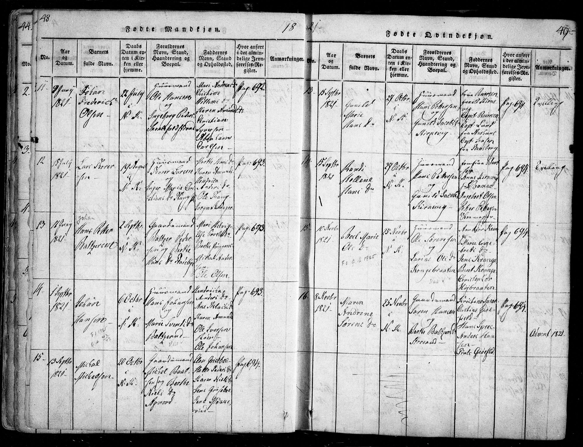 Nesodden prestekontor Kirkebøker, AV/SAO-A-10013/F/Fa/L0006: Parish register (official) no. I 6, 1814-1847, p. 48-49