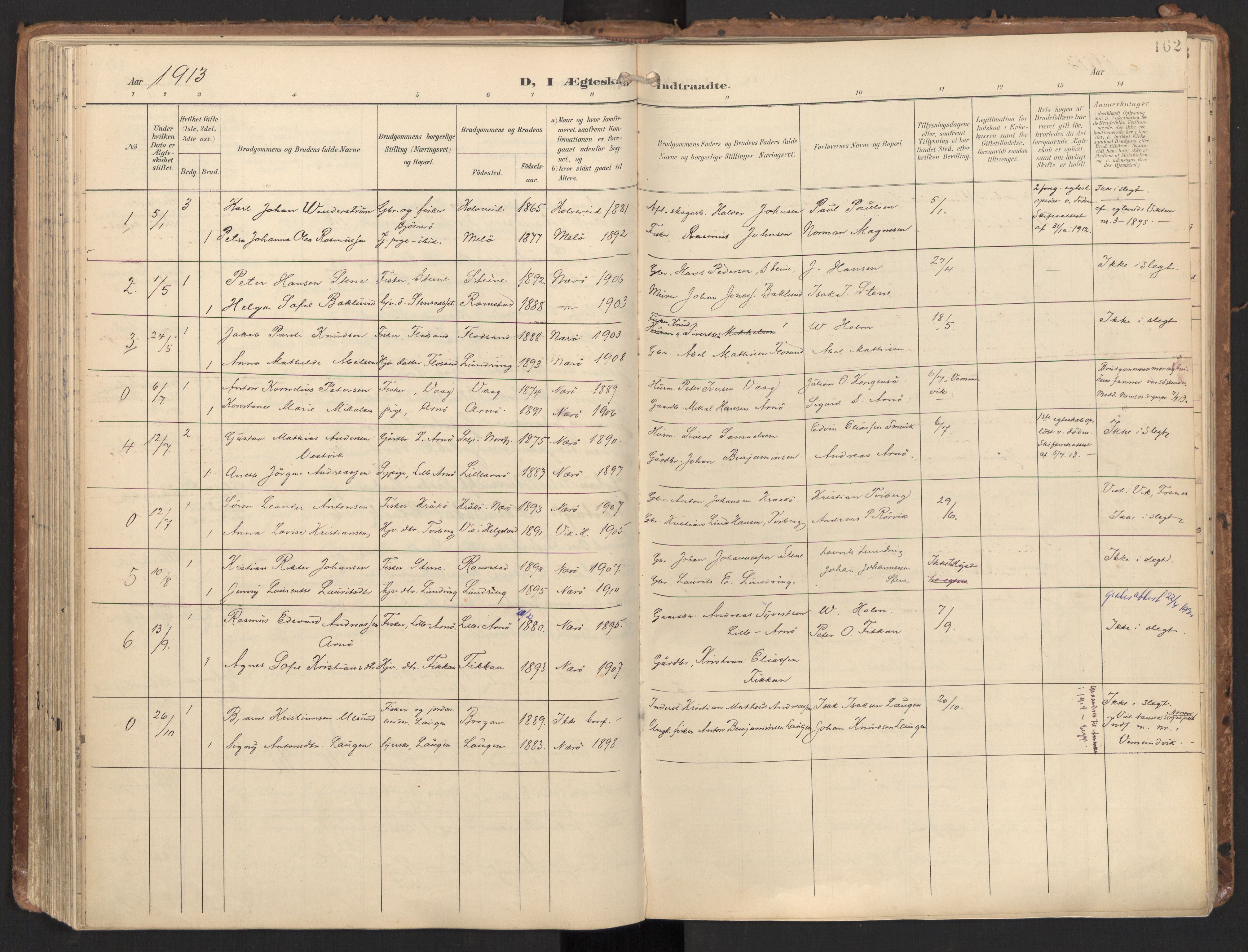 Ministerialprotokoller, klokkerbøker og fødselsregistre - Nord-Trøndelag, AV/SAT-A-1458/784/L0677: Parish register (official) no. 784A12, 1900-1920, p. 162