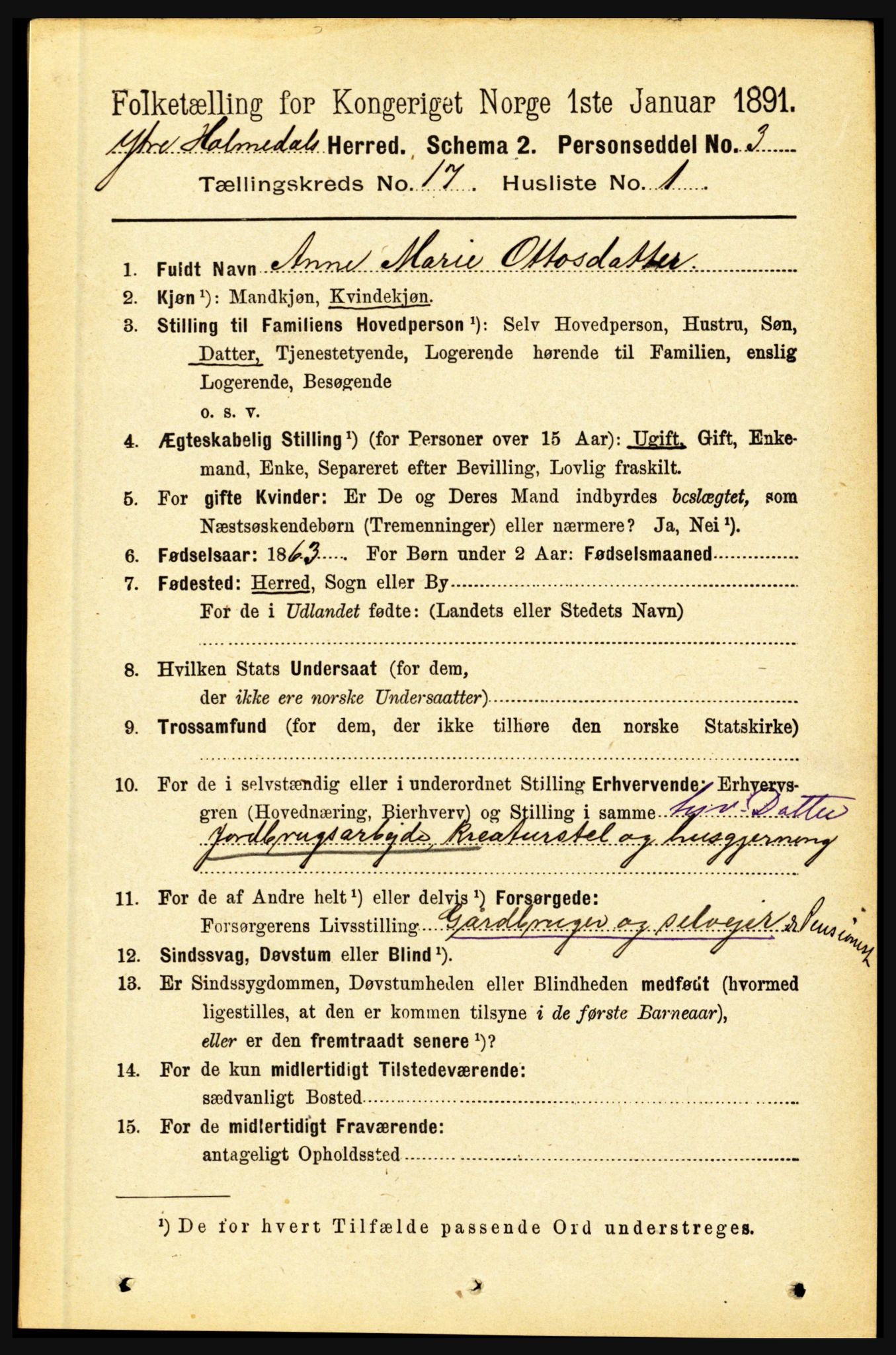 RA, 1891 census for 1429 Ytre Holmedal, 1891, p. 4429