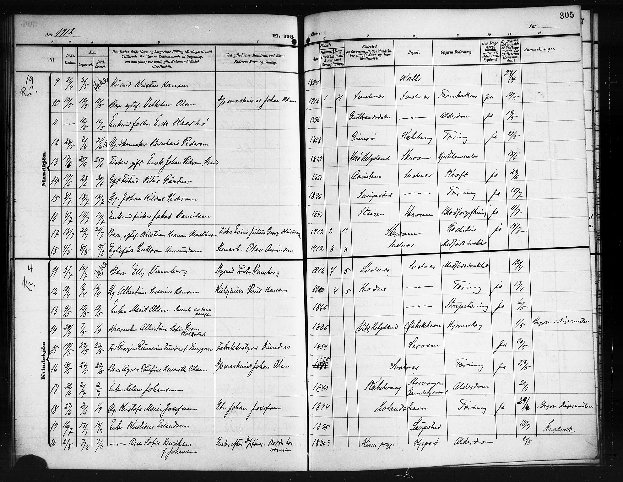 Ministerialprotokoller, klokkerbøker og fødselsregistre - Nordland, AV/SAT-A-1459/874/L1079: Parish register (copy) no. 874C08, 1907-1915, p. 305