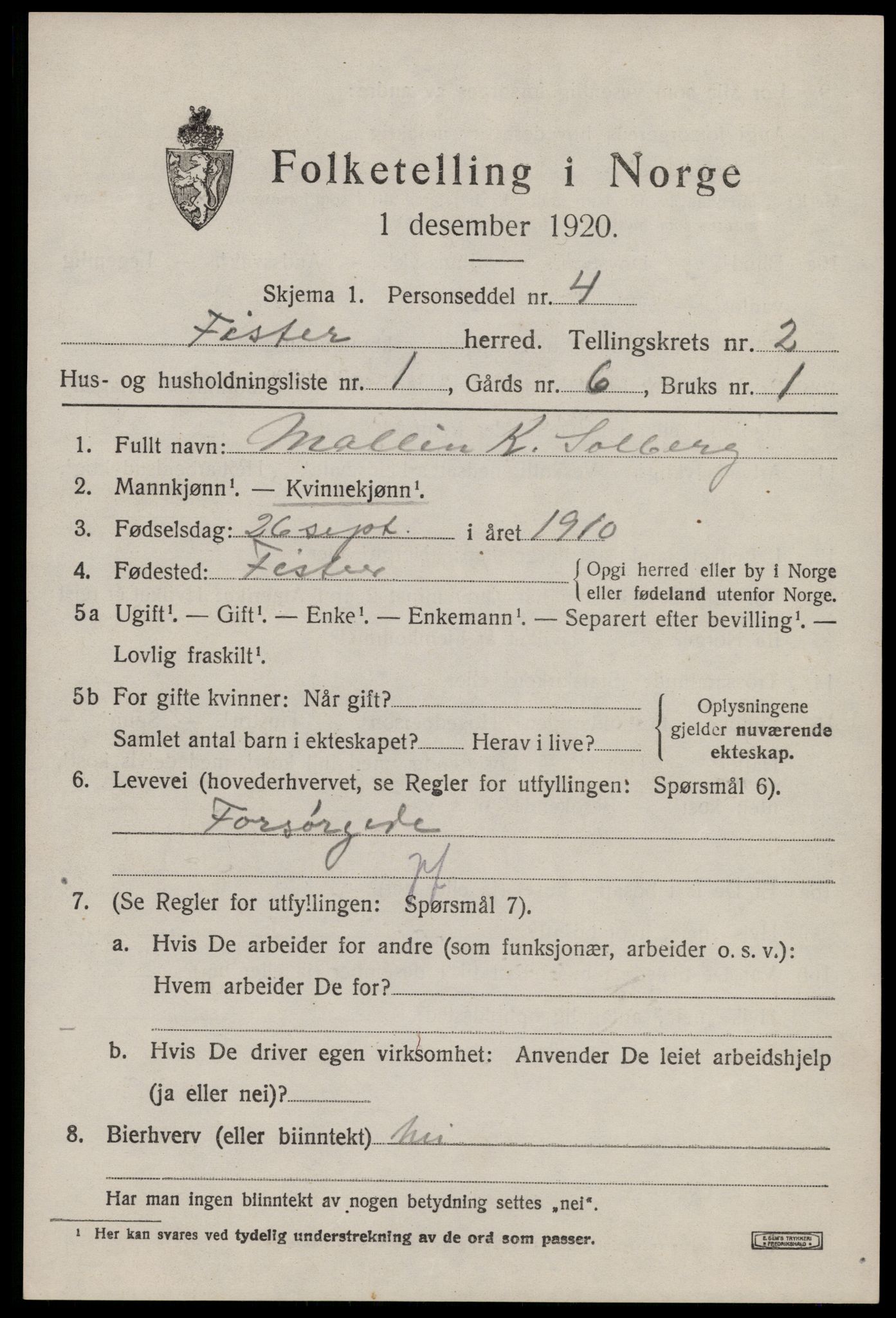 SAST, 1920 census for Fister, 1920, p. 705