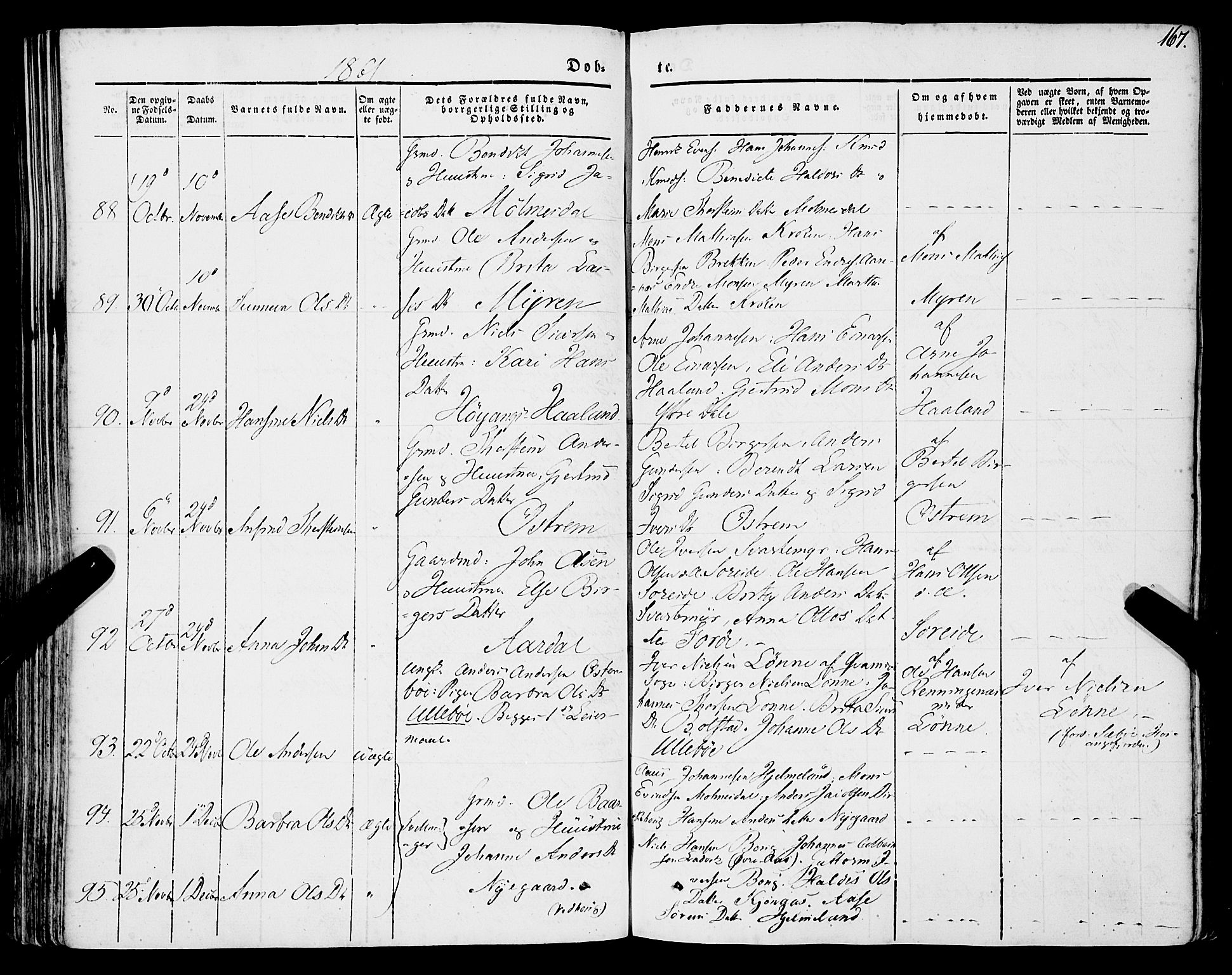 Lavik sokneprestembete, SAB/A-80901: Parish register (official) no. A 3, 1843-1863, p. 167