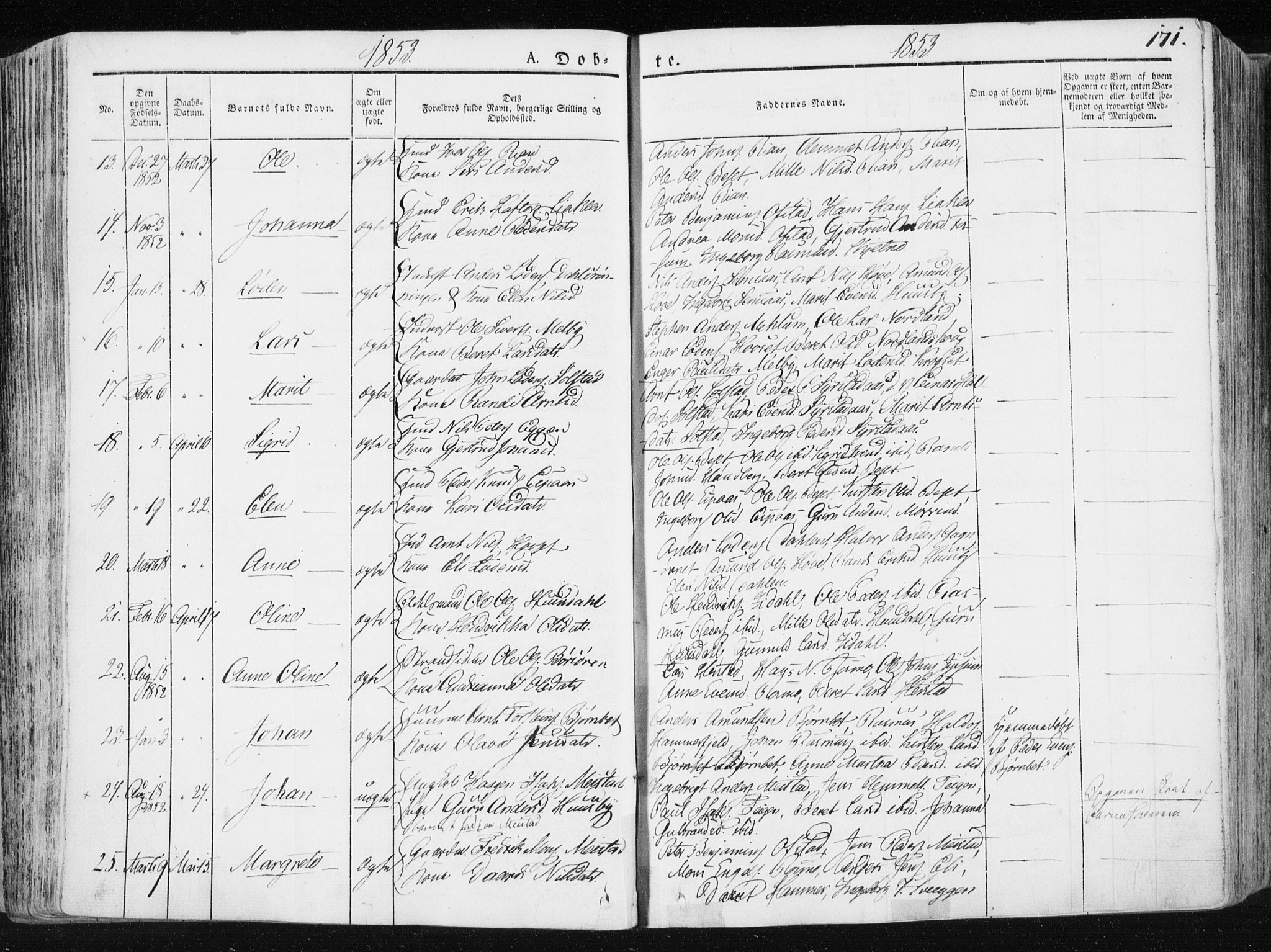 Ministerialprotokoller, klokkerbøker og fødselsregistre - Sør-Trøndelag, SAT/A-1456/665/L0771: Parish register (official) no. 665A06, 1830-1856, p. 171