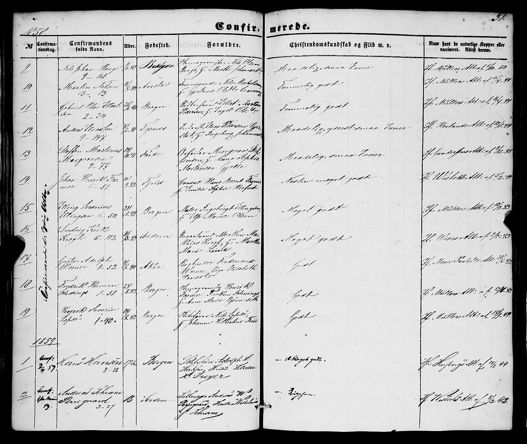 Nykirken Sokneprestembete, SAB/A-77101/H/Haa/L0023: Parish register (official) no. C 2, 1851-1863, p. 31