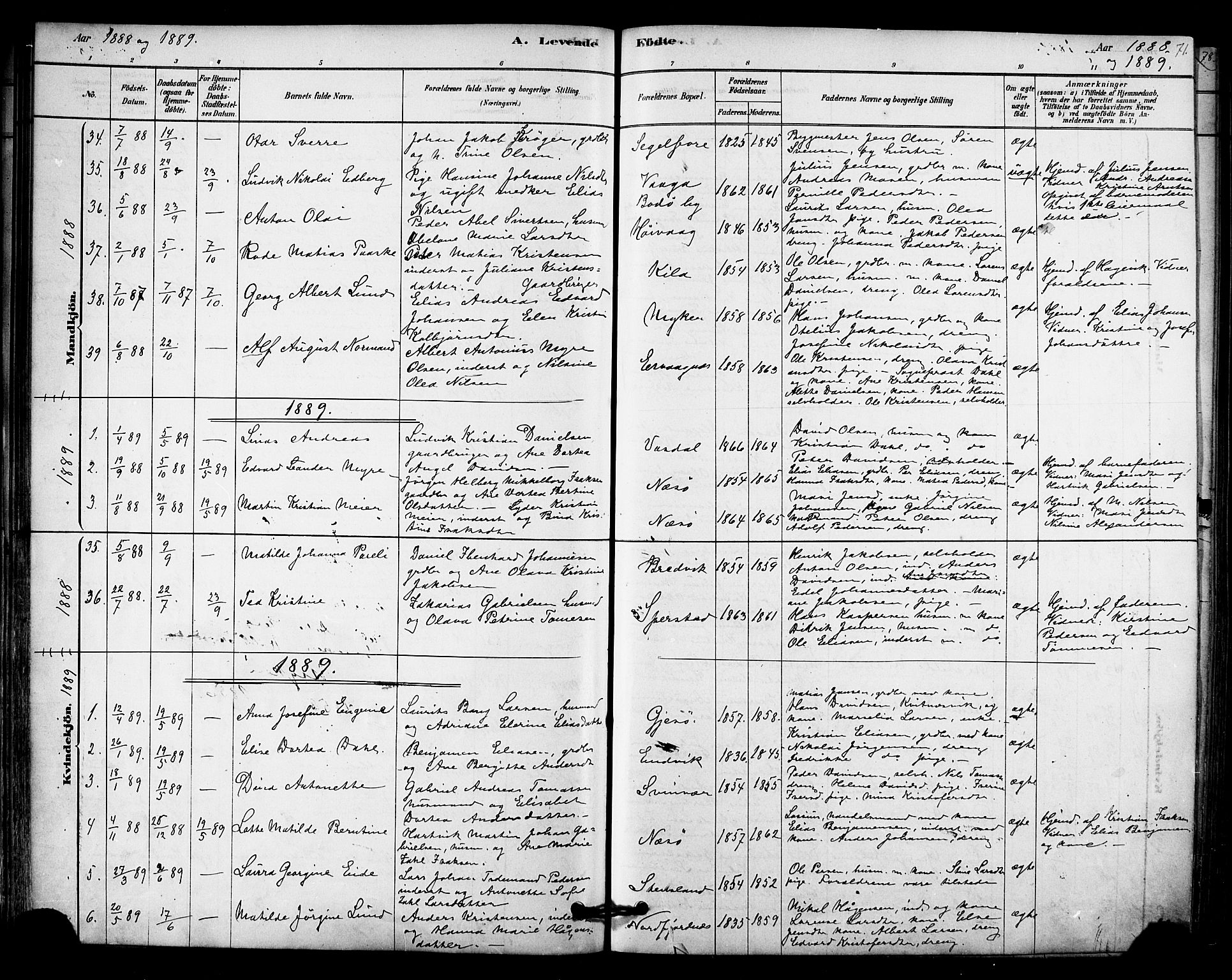 Ministerialprotokoller, klokkerbøker og fødselsregistre - Nordland, SAT/A-1459/841/L0609: Parish register (official) no. 841A12, 1878-1901, p. 71
