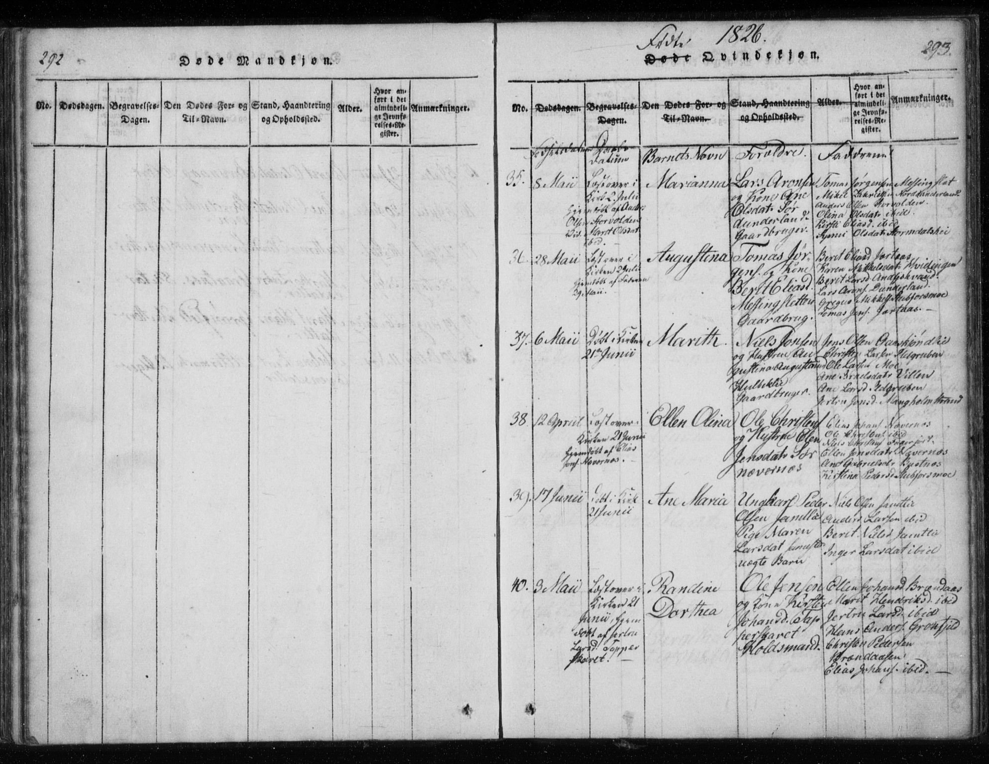 Ministerialprotokoller, klokkerbøker og fødselsregistre - Nordland, AV/SAT-A-1459/825/L0353: Parish register (official) no. 825A07, 1820-1826, p. 292-293